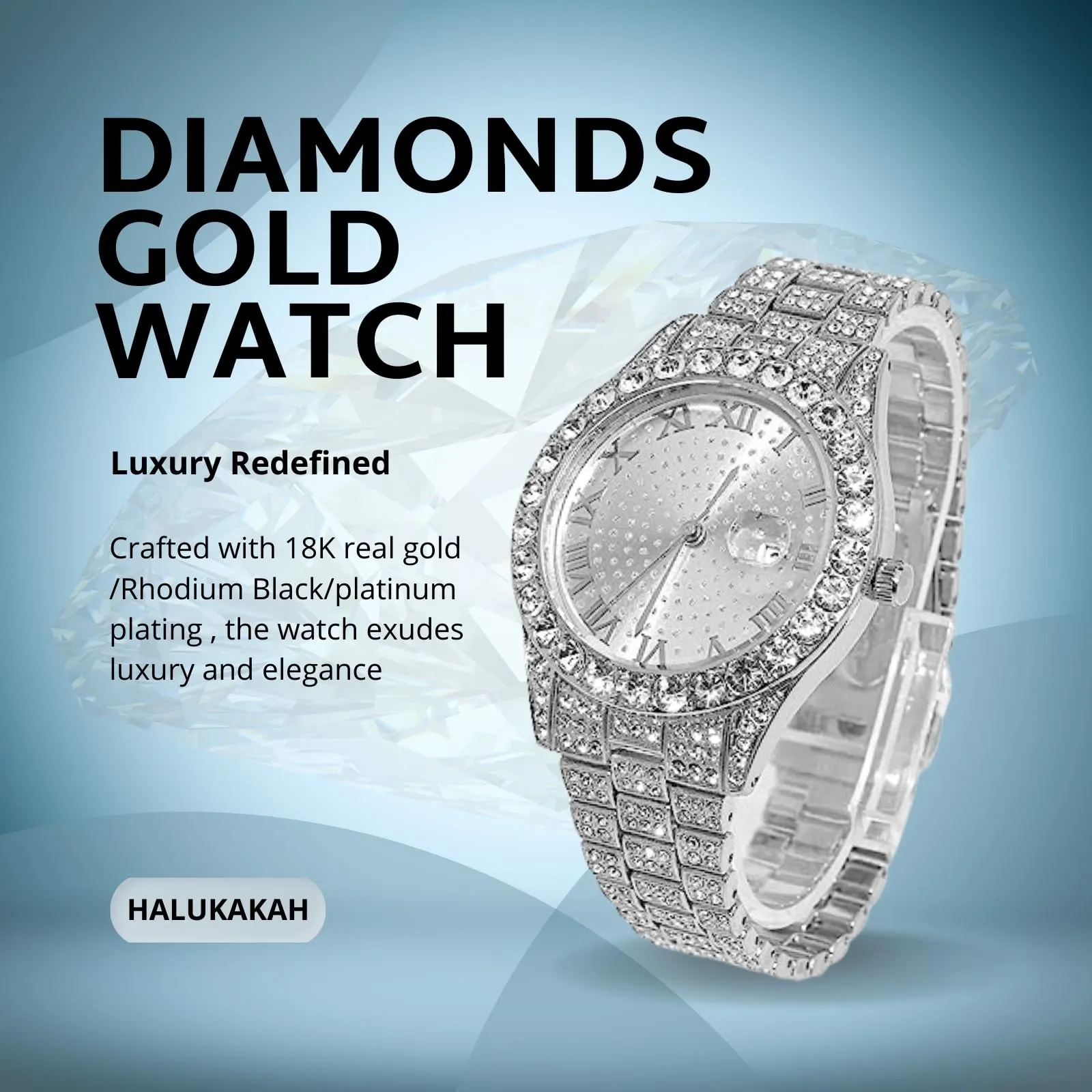 HALUKAKAH Orologio Diamanti Iced Out per Ragazzi - Quadrante Rotondo 42MM - immagine 2