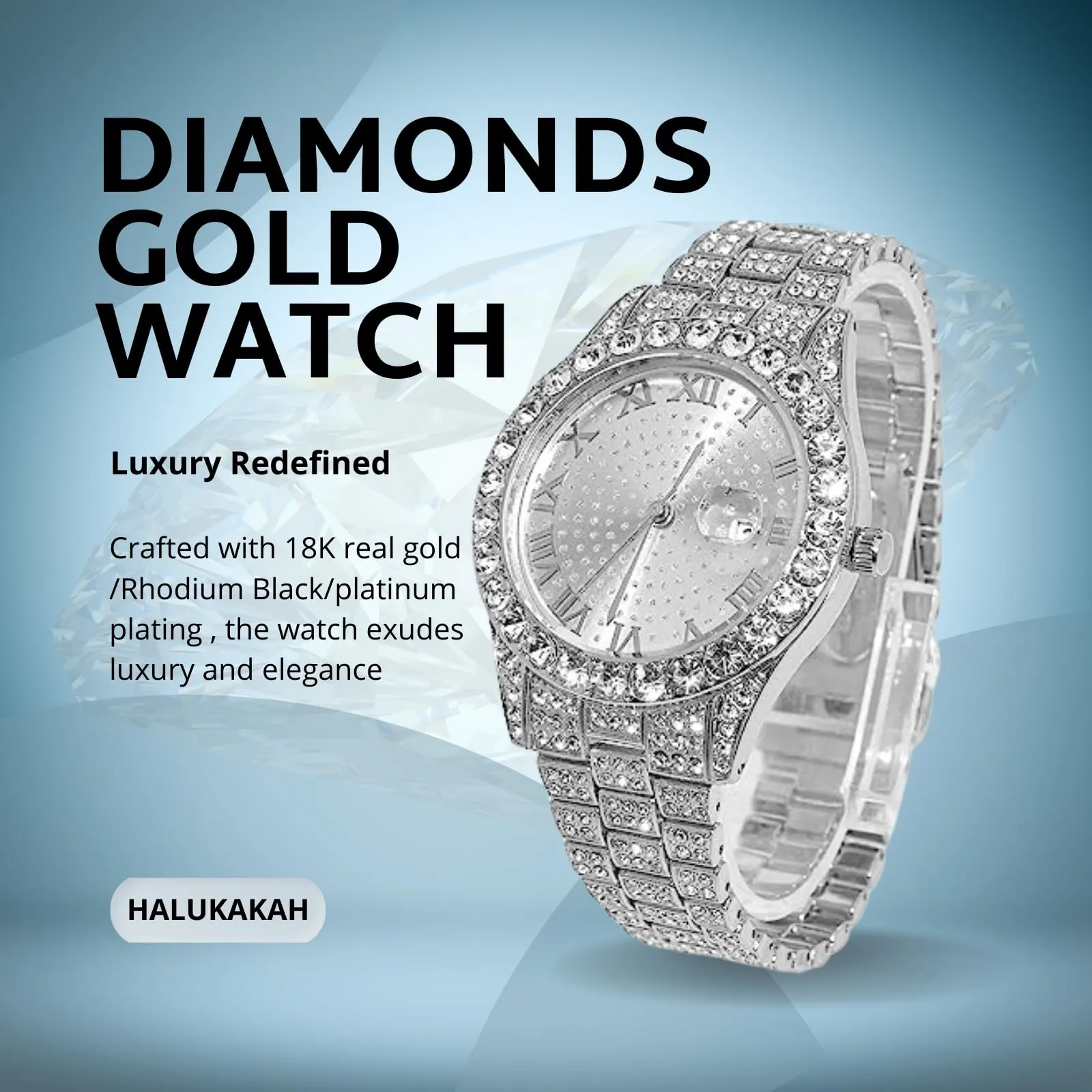 HALUKAKAH Orologio Diamanti Iced Out per Ragazzi - Quadrante Rotondo 42MM - immagine 2