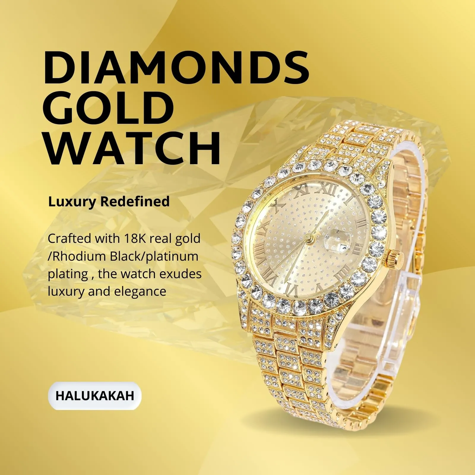 HALUKAKAH Orologio Diamanti Iced Out per Ragazzi - Quadrante Rotondo 42MM - immagine 2