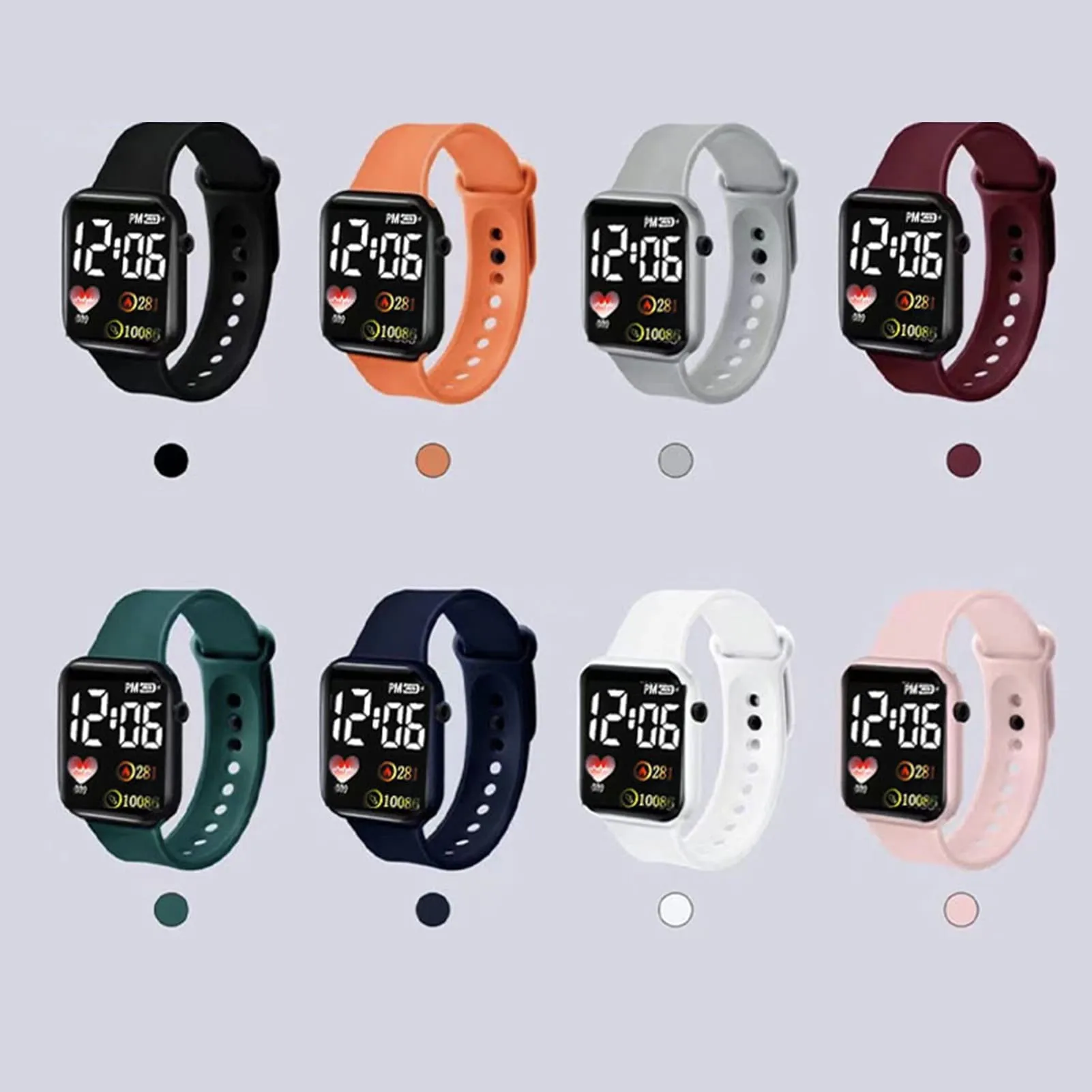 ulafbwur Orologio digitale elettronico con quadrante quadrato luminoso non impermeabile regolabile comodo ora precisa cuore stampato bambini LED digitale sport orologio da polso digitale, bianco - immagine 7