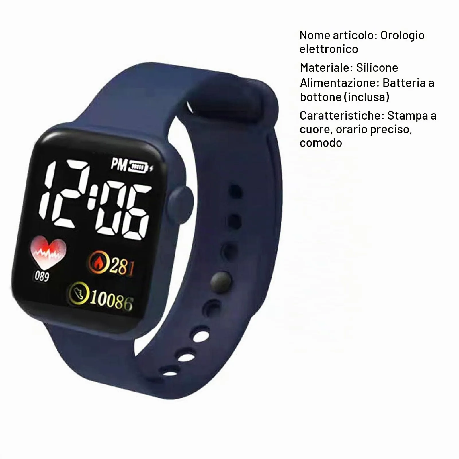 Ulafbwur Orologio digitale elettronico con quadrante luminoso quadrato regolabile comodo ora precisa stampato a cuore per bambini, orologio sportivo LED digitale da polso numerico, Atroviren., casual - immagine 6