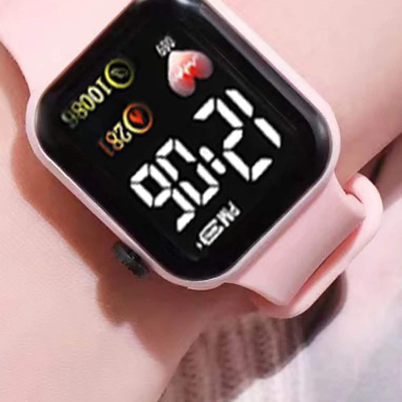Ulafbwur Orologio Digitale Elettronico con Quadrante Quadrato Illuminato Non Impermeabile Regolabile Comodo Tempo Preciso con Stampa Cuore LED Digitale Sport Orologio da Polso Digitale, Nero - immagine 4