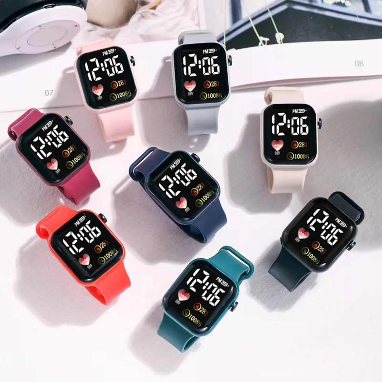 ulafbwur Orologio digitale elettronico con quadrante quadrato luminoso non impermeabile regolabile comodo ora precisa cuore stampato bambini LED digitale sport orologio da polso digitale, arancione - immagine 2