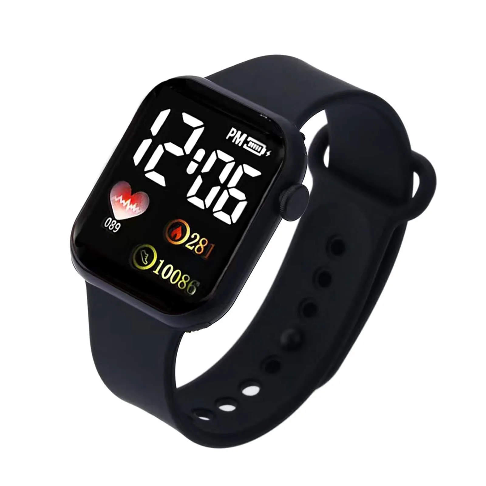 ulafbwur Orologio digitale elettronico con quadrante quadrato luminoso non impermeabile regolabile comodo ora precisa cuore stampato bambini LED digitale sport orologio da polso digitale, arancione - immagine 3