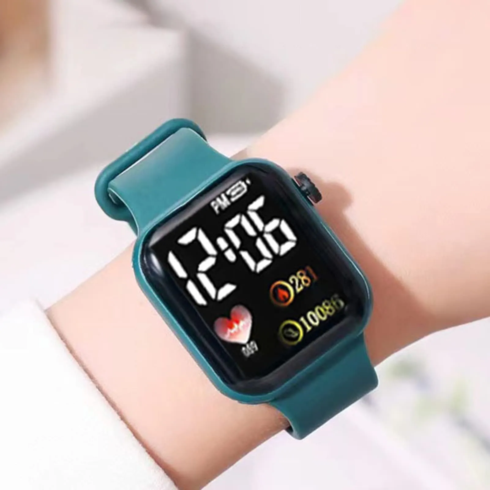 ulafbwur Orologio digitale elettronico con quadrante quadrato luminoso non impermeabile regolabile comodo ora precisa cuore stampato bambini LED digitale sport orologio da polso digitale, arancione - immagine 4