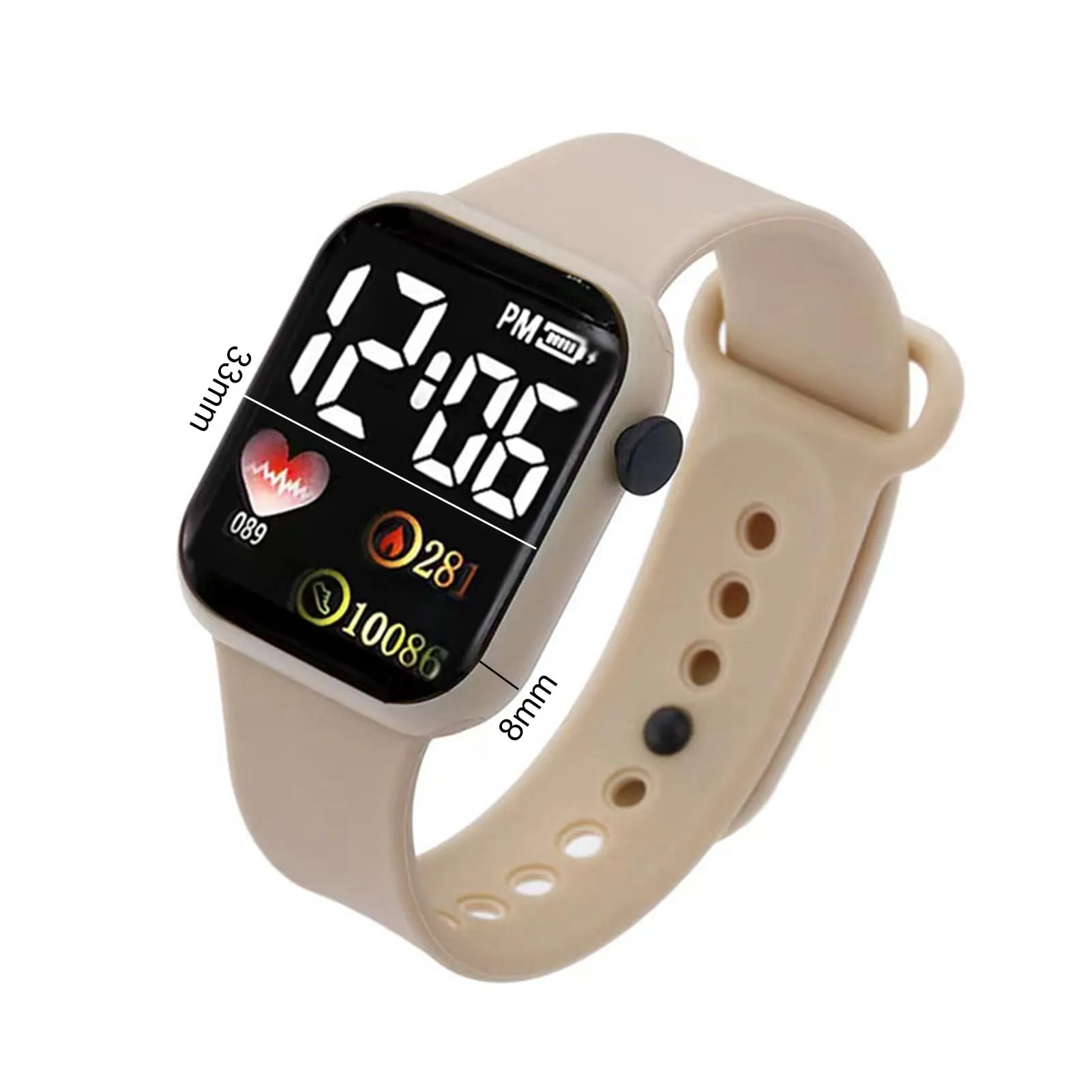 ulafbwur Orologio digitale elettronico con quadrante quadrato luminoso non impermeabile regolabile comodo ora precisa cuore stampato bambini LED digitale sport orologio da polso digitale, arancione - immagine 6