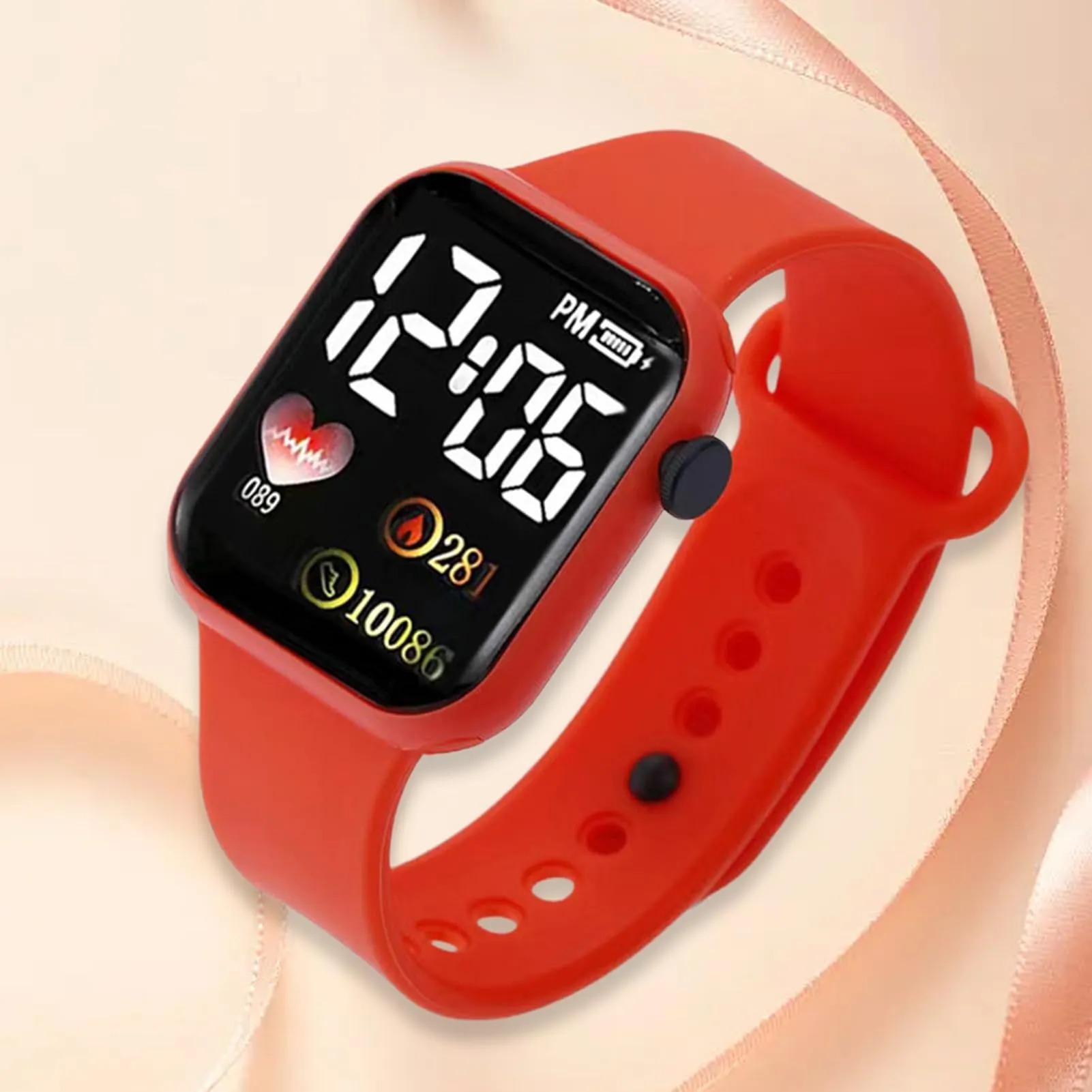 ulafbwur Orologio digitale elettronico quadrante quadrato luminoso non impermeabile regolabile confortevole tempo preciso stampa cuore bambini digitale sport orologio da polso digitale, Blu scuro, - immagine 4