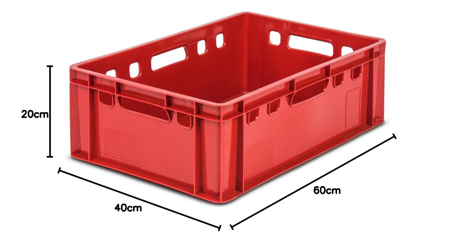 Gardivo - Lot de 5 caisses E2 rouges, 60 x 40 x 20 cm - Scatola di archiviazione impilabile in plastica robusta - Adatta all'uso alimentare - immagine 10