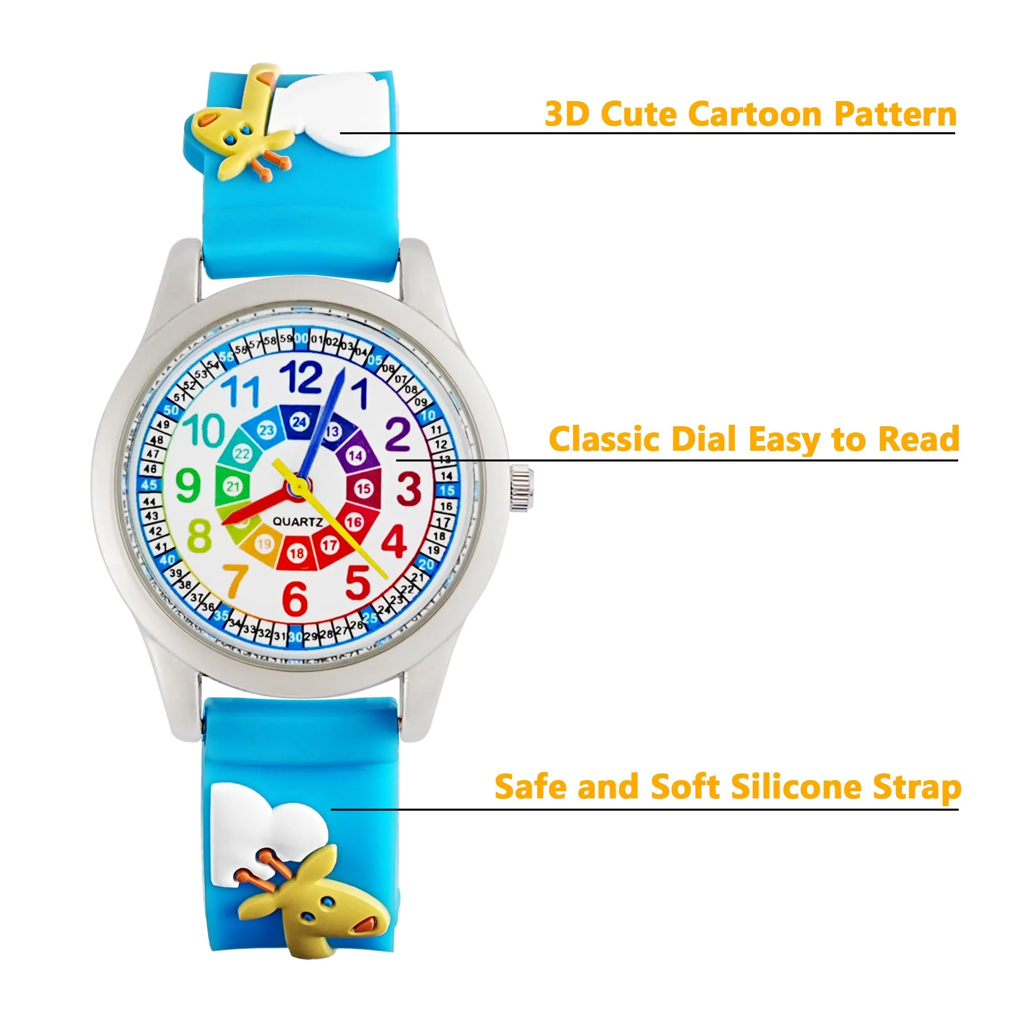 MUXIJIA Orologio Educativo per Bambini - Analogico Quarzo Orologi da Polso per Ragazzi e Ragazze - 3D Cartone Animato Cinturino in Silicone Orologio per Bambini e Ragazzi da 3-10 Anni - immagine 5