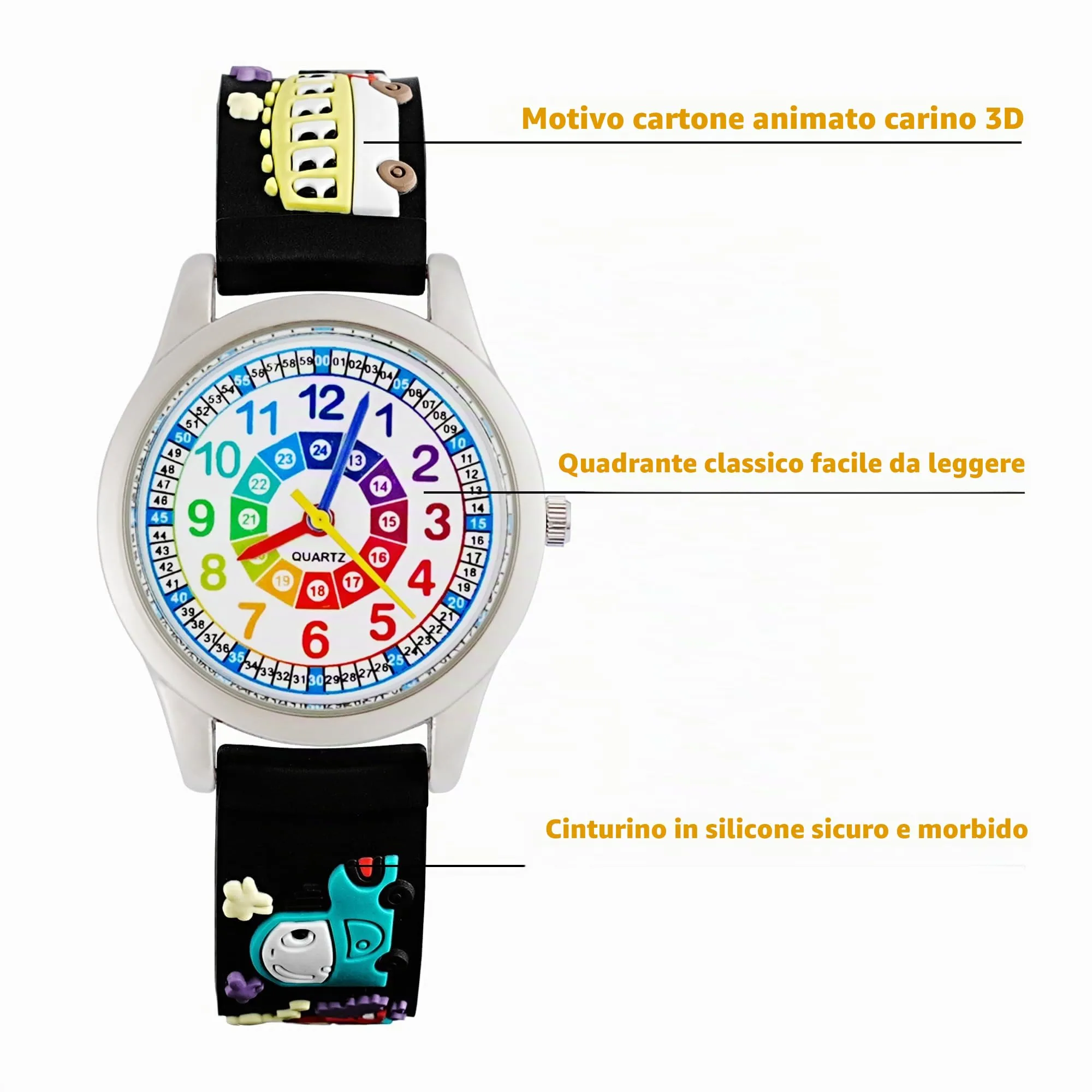 MUXIJIA Orologio Educativo per Bambini - Analogico Quarzo Orologi da Polso per Ragazzi e Ragazze - 3D Cartone Animato Cinturino in Silicone Orologio per Bambini e Ragazzi da 3-10 Anni - immagine 5