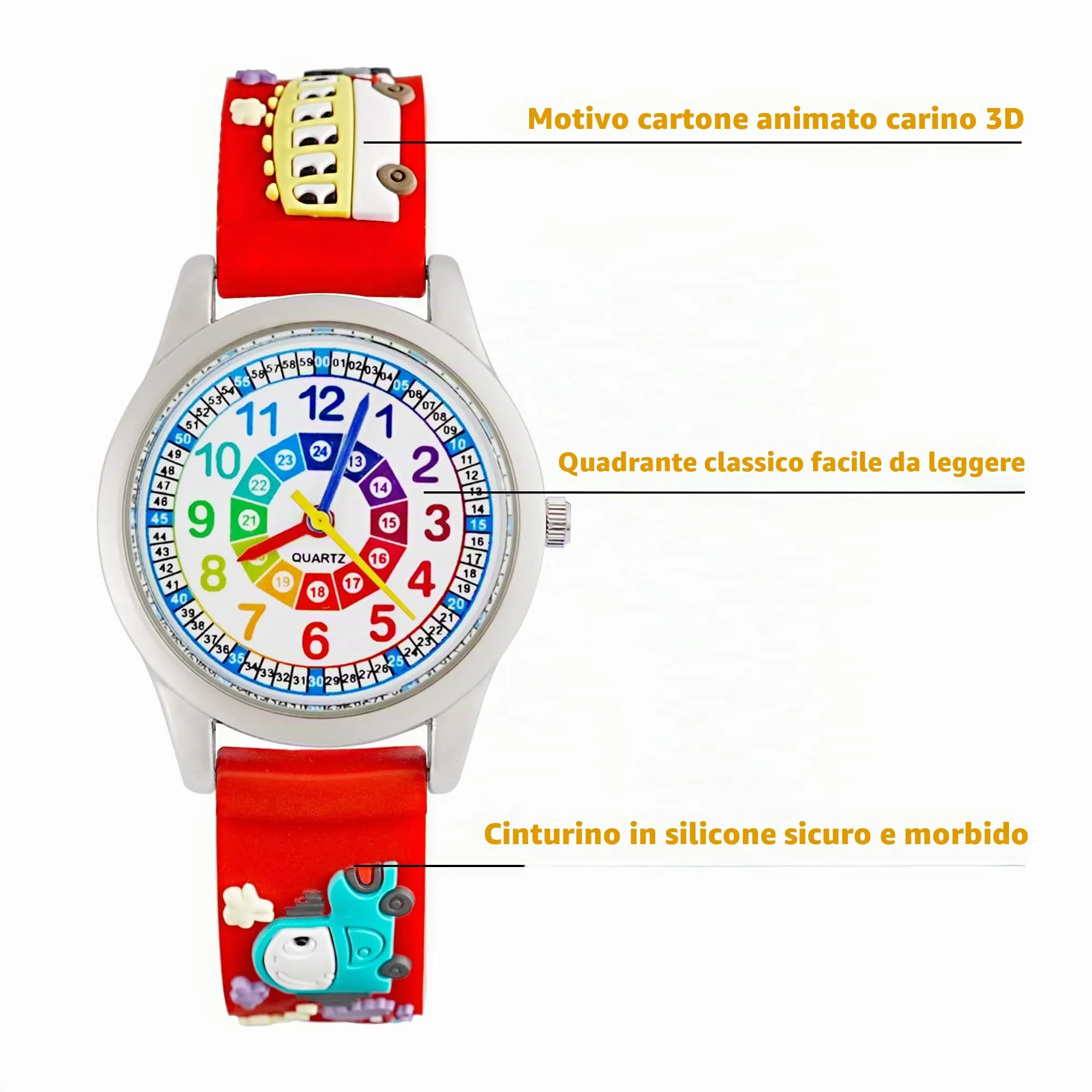 MUXIJIA Orologio Educativo per Bambini - Analogico Quarzo Orologi da Polso per Ragazzi e Ragazze - 3D Cartone Animato Cinturino in Silicone Orologio per Bambini e Ragazzi da 3-10 Anni - immagine 5