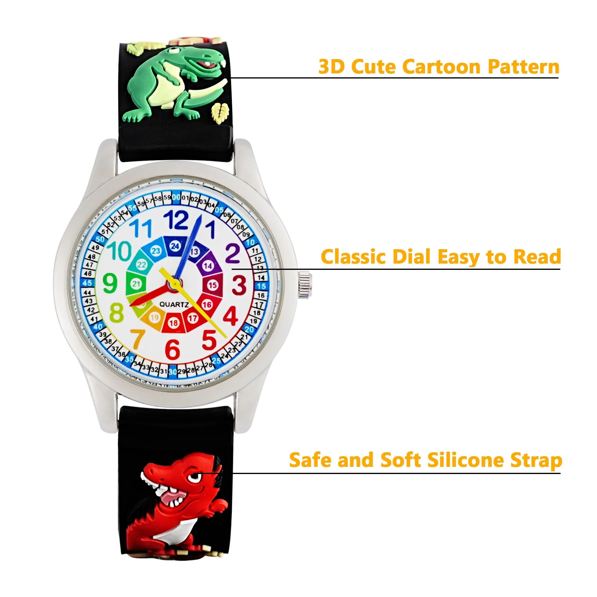 MUXIJIA Orologio Educativo per Bambini - Analogico Quarzo Orologi da Polso per Ragazzi e Ragazze - 3D Cartone Animato Cinturino in Silicone Orologio per Bambini e Ragazzi da 3-10 Anni - immagine 5