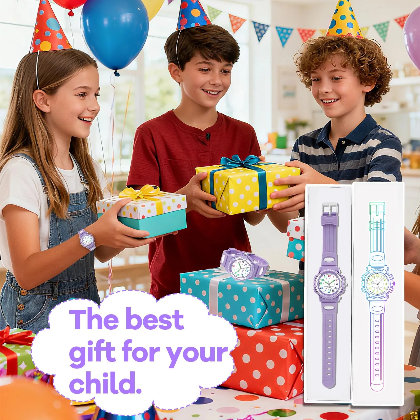 Edillas Orologio da Polso Bambini Analogico,Impermeabile 30M,Cinturino TPU Morbido,Lancette Luminose,Ideale per Scuola, Sport e Regalo di Inizio Anno (Viola) - immagine 5