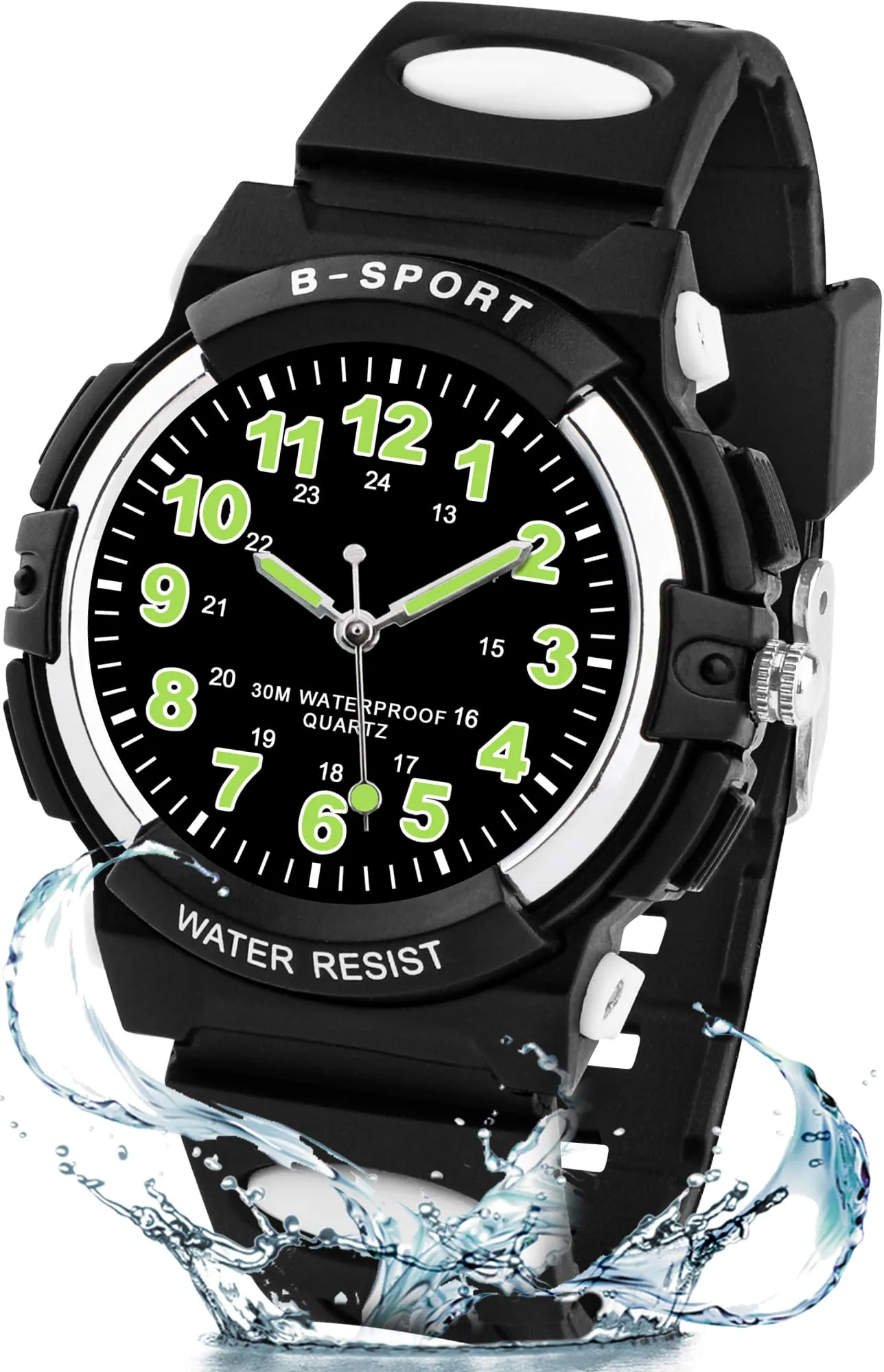 Edillas Orologio da Polso Bambini Analogico,Impermeabile 30M,Cinturino TPU Morbido,Lancette Luminose,Ideale per Scuola, Sport e Regalo di Inizio Anno (Nero) - immagine 1