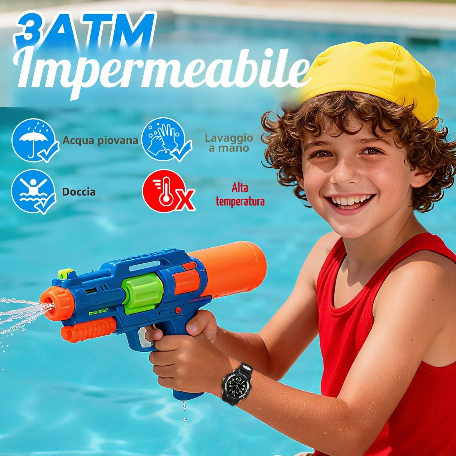 Edillas Orologio da Polso Bambini Analogico,Impermeabile 30M,Cinturino TPU Morbido,Lancette Luminose,Ideale per Scuola, Sport e Regalo di Inizio Anno (Nero) - immagine 2