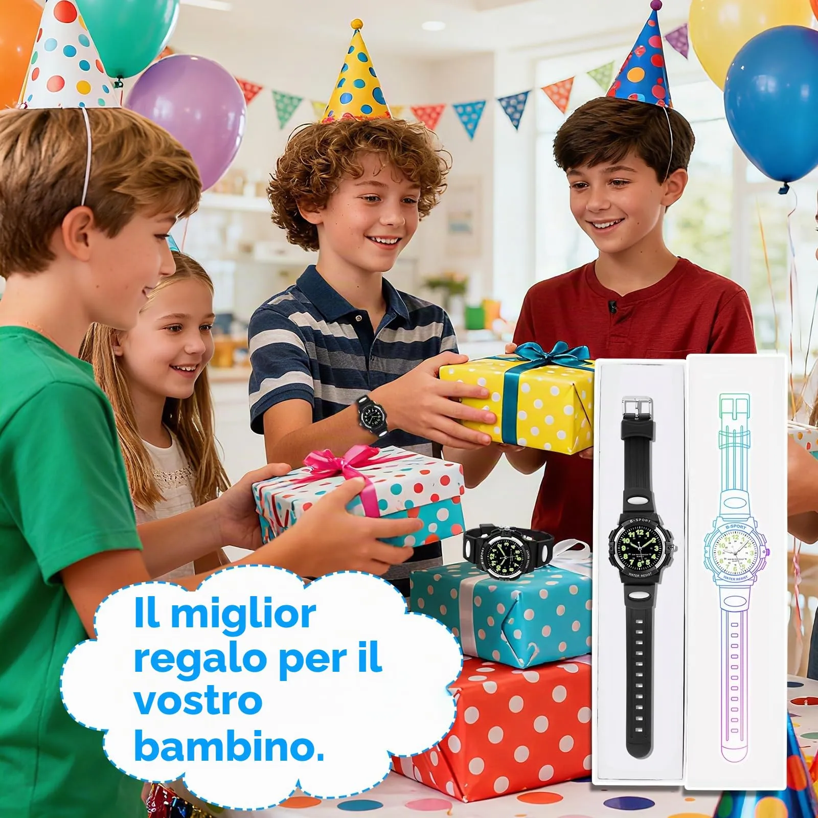 Edillas Orologio da Polso Bambini Analogico,Impermeabile 30M,Cinturino TPU Morbido,Lancette Luminose,Ideale per Scuola, Sport e Regalo di Inizio Anno (Nero) - immagine 5