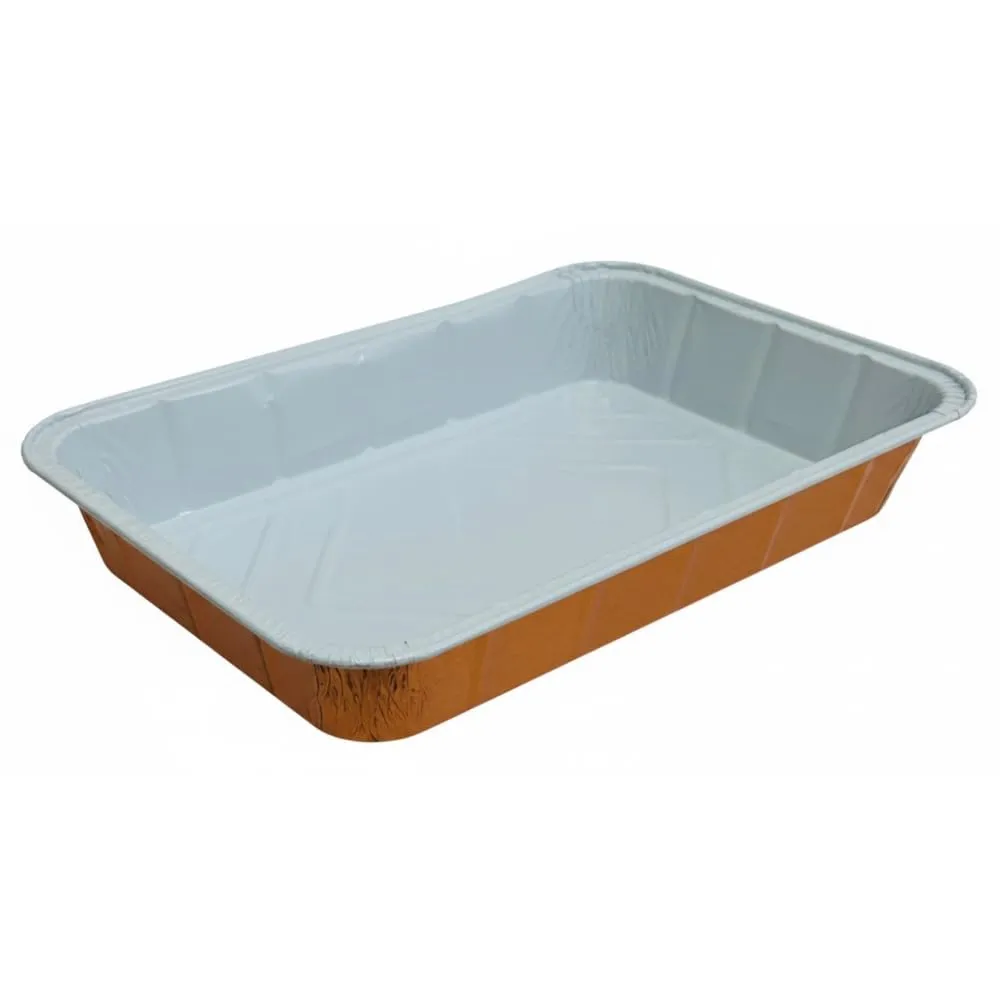Generico 10 o 20 vaschette in alluminio RAMATO E LACCATO varie misure VASCHETTE LACCATE RAMATE BORDO G (10pz 32x22 cm 6 porzioni R49) - immagine 1