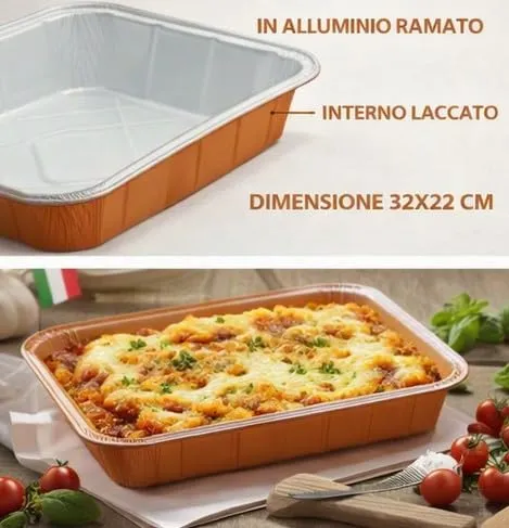 Generico 10 o 20 vaschette in alluminio RAMATO E LACCATO varie misure VASCHETTE LACCATE RAMATE BORDO G (10pz 32x22 cm 6 porzioni R49) - immagine 3