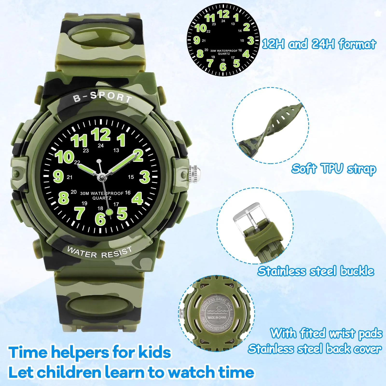 Edillas Orologio digitale bambino,30M Impermeabile Orologio Multifunzione - immagine 4