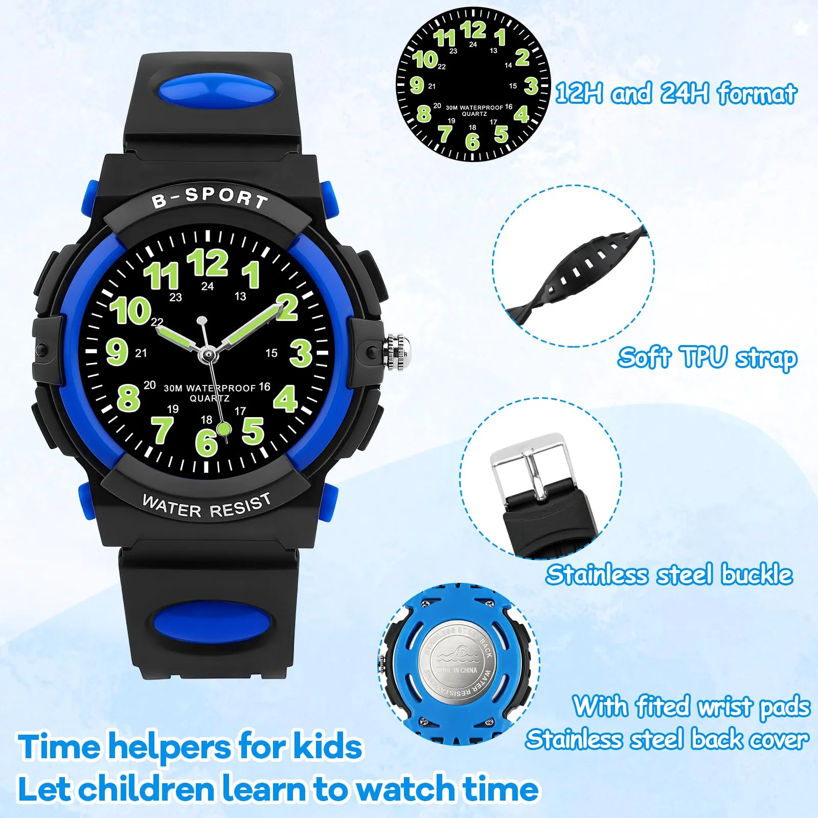 Edillas Orologio digitale bambino,30M Impermeabile Orologio Multifunzione - immagine 4
