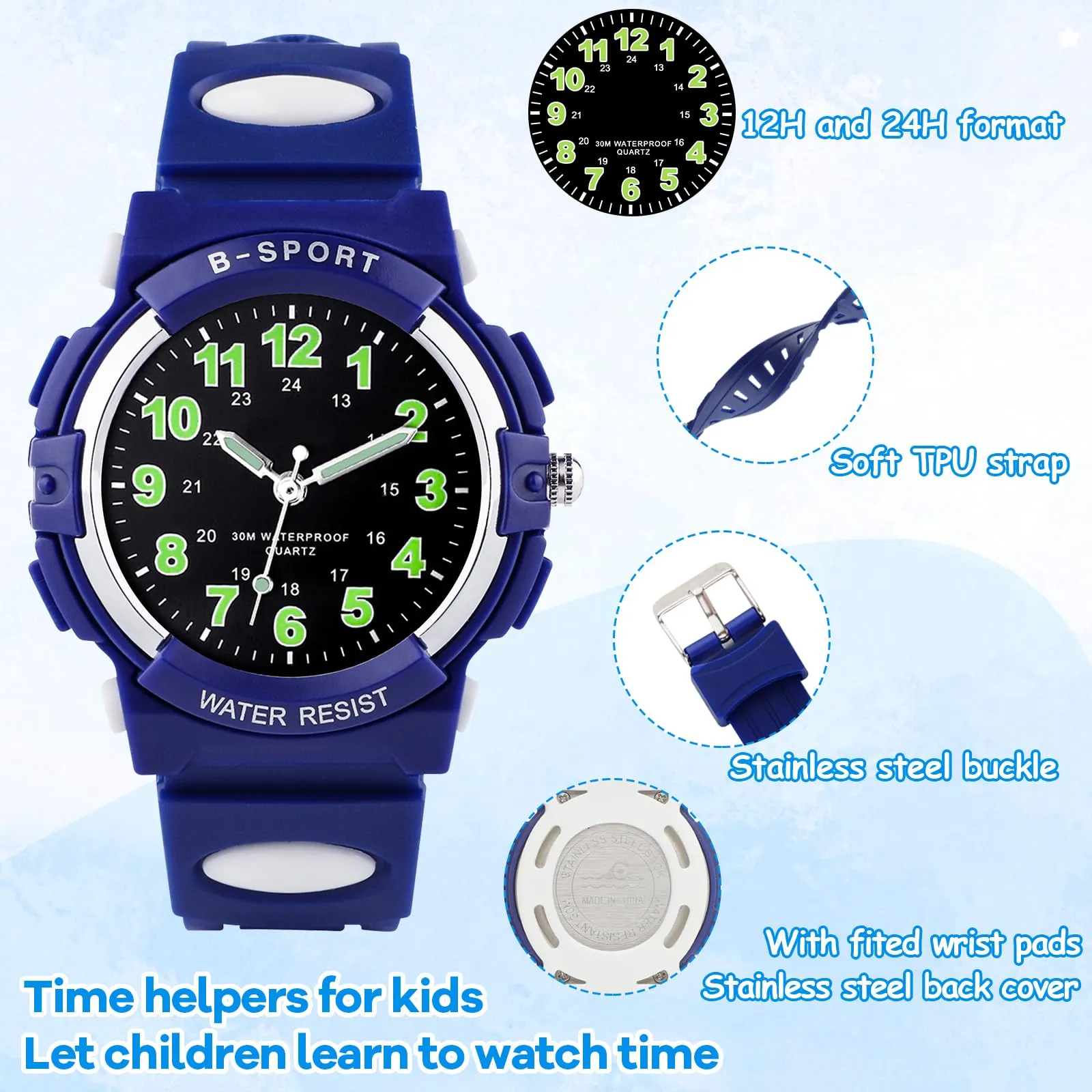 Edillas Orologio digitale bambino,30M Impermeabile Orologio Multifunzione - immagine 4