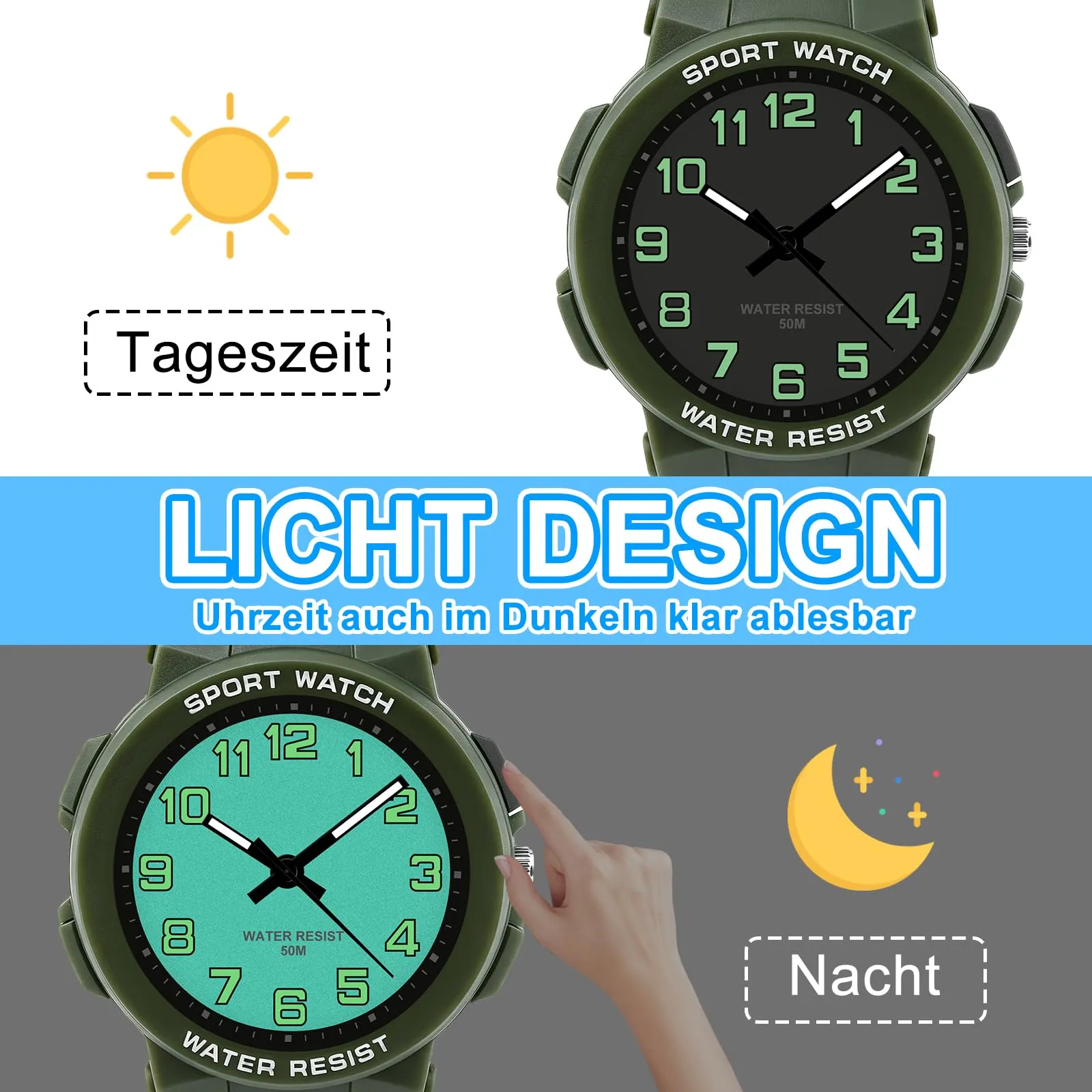 Ayybboo Orologio Bambino Didattico Bambini con Quadrante Leggibile,Imparare l'Ora Facile,Impermeabile 3ATM,Cinturino Morbido Regolabile,Educativo Regalo per Ragazzi e Ragazze 4-12 Anni - immagine 3