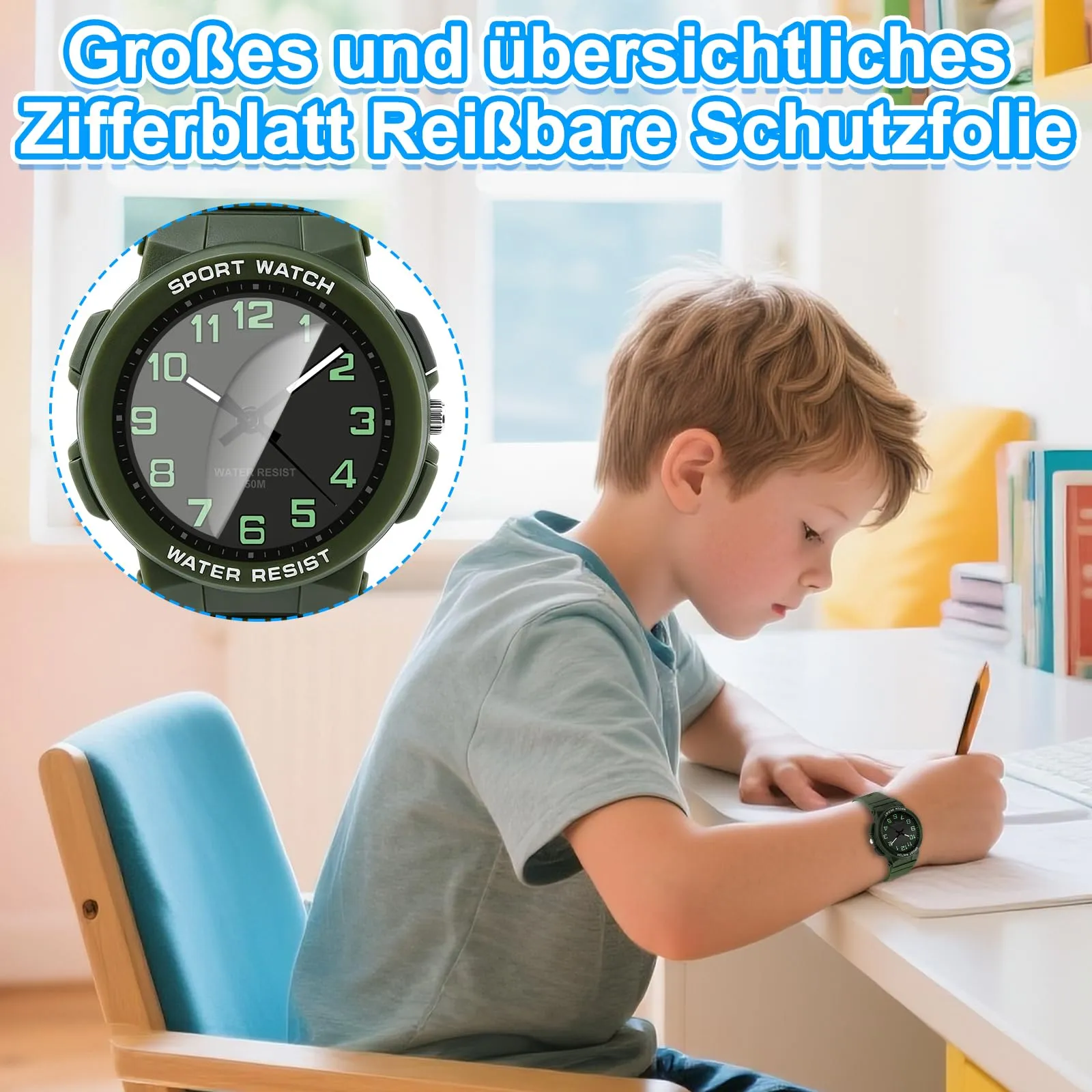 Ayybboo Orologio Bambino Didattico Bambini con Quadrante Leggibile,Imparare l'Ora Facile,Impermeabile 3ATM,Cinturino Morbido Regolabile,Educativo Regalo per Ragazzi e Ragazze 4-12 Anni - immagine 4
