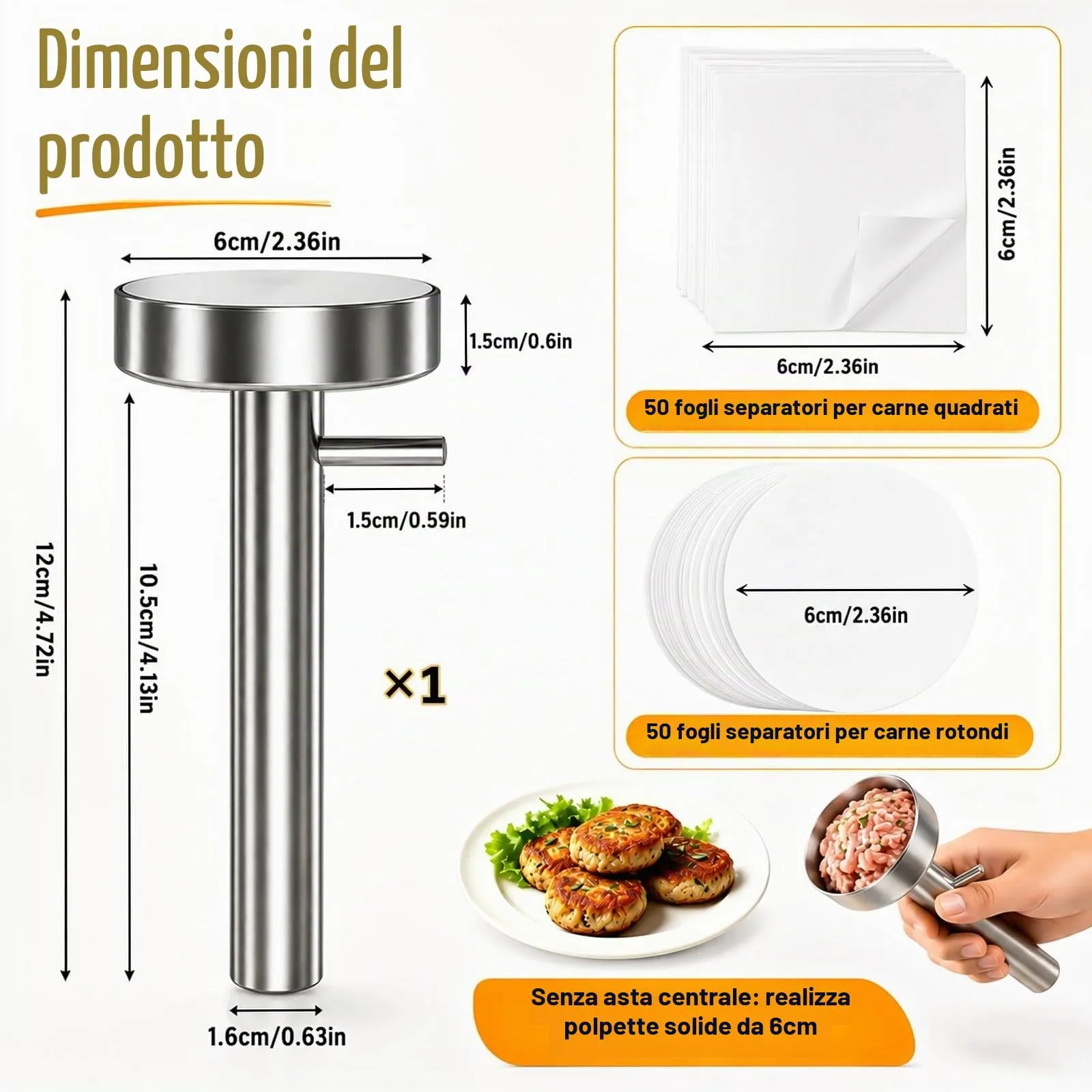 Falafel Polpette Stampo in Acciai Inox 6cm con 100 Carta Forno per Polpette - immagine 2