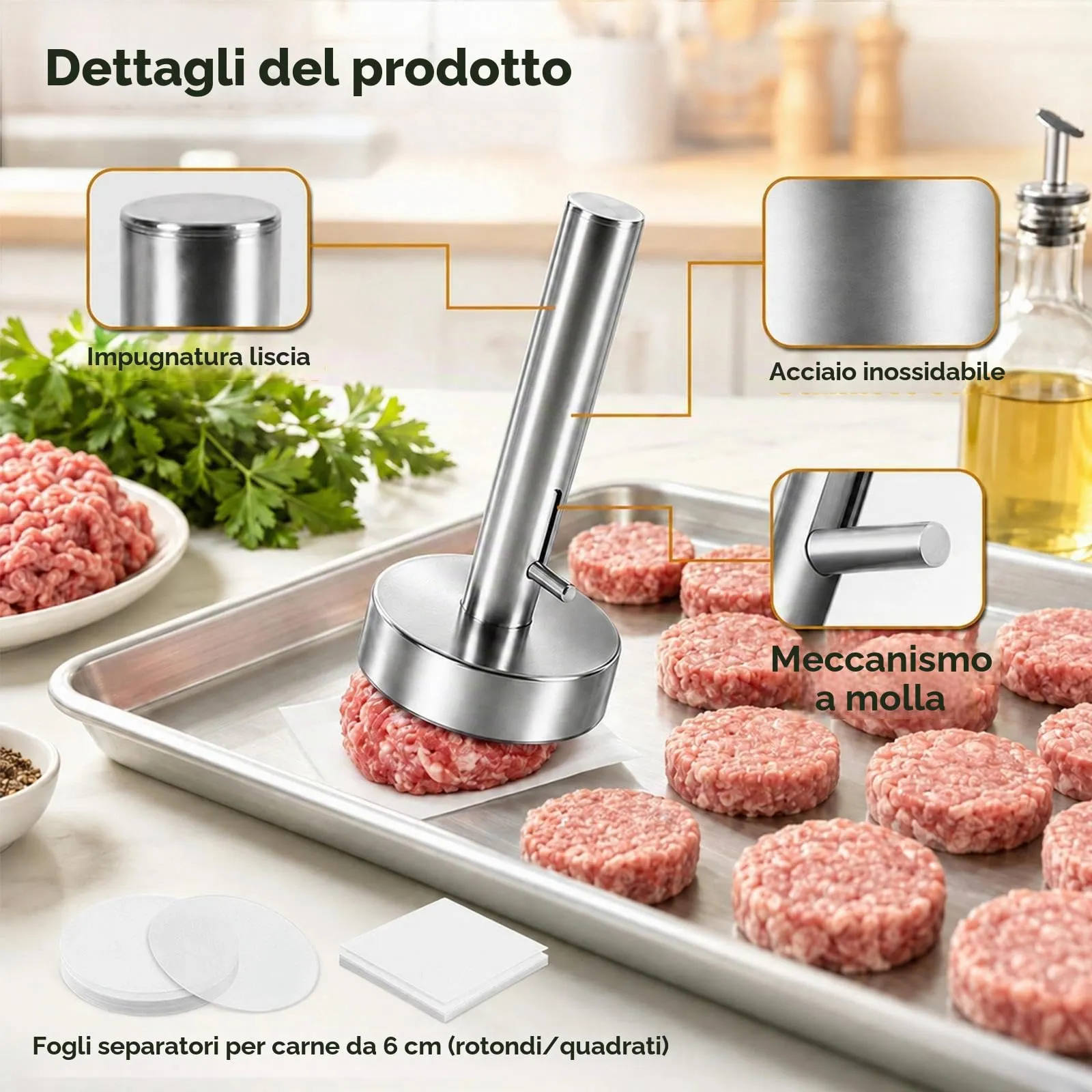 Falafel Polpette Stampo in Acciai Inox 6cm con 100 Carta Forno per Polpette - immagine 4