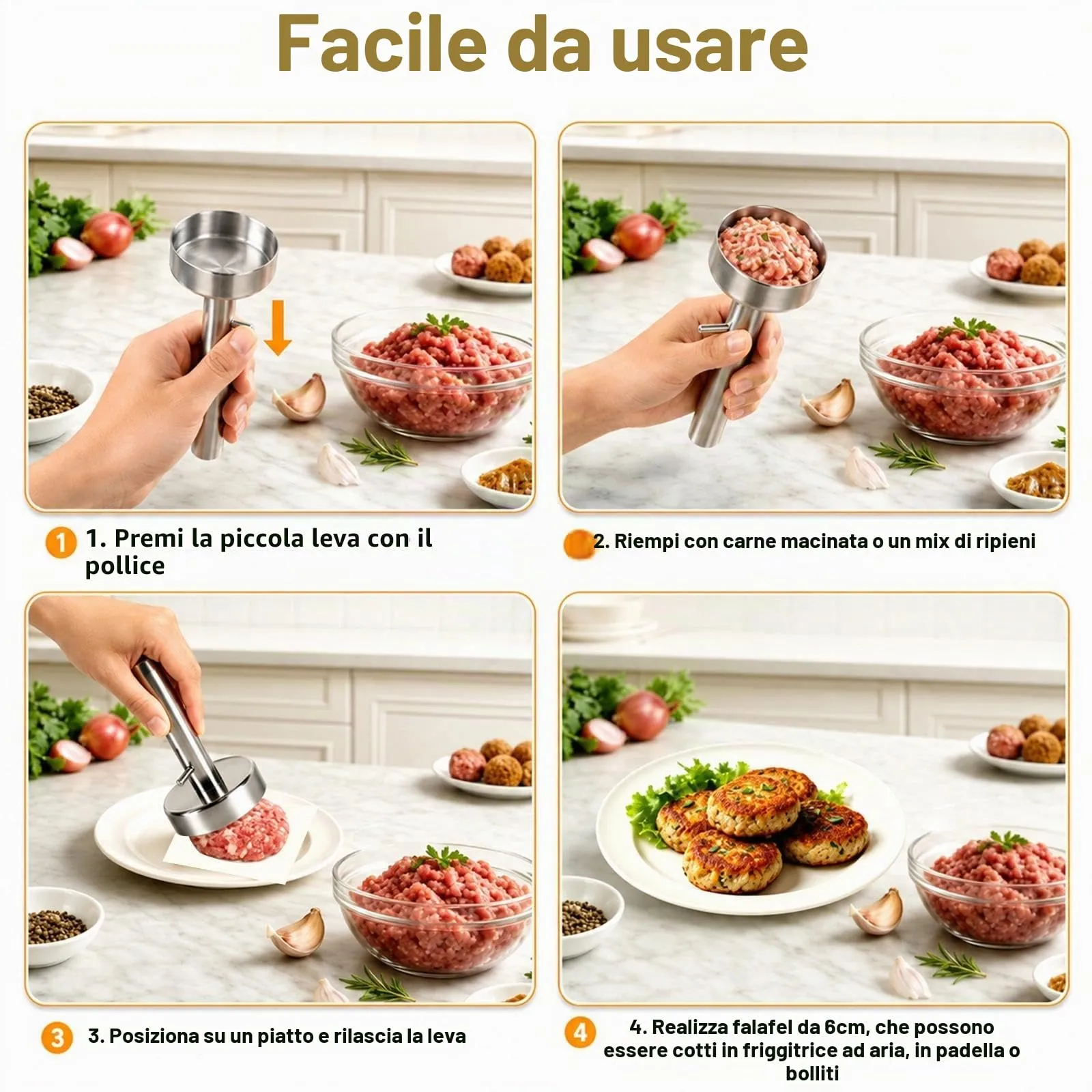 Falafel Polpette Stampo in Acciai Inox 6cm con 100 Carta Forno per Polpette - immagine 6