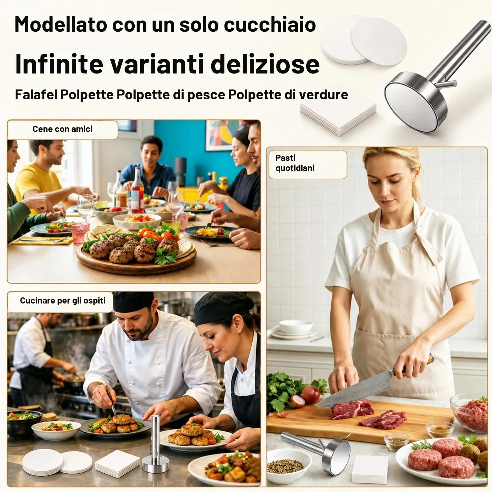 Falafel Polpette Stampo in Acciai Inox 6cm con 100 Carta Forno per Polpette - immagine 7
