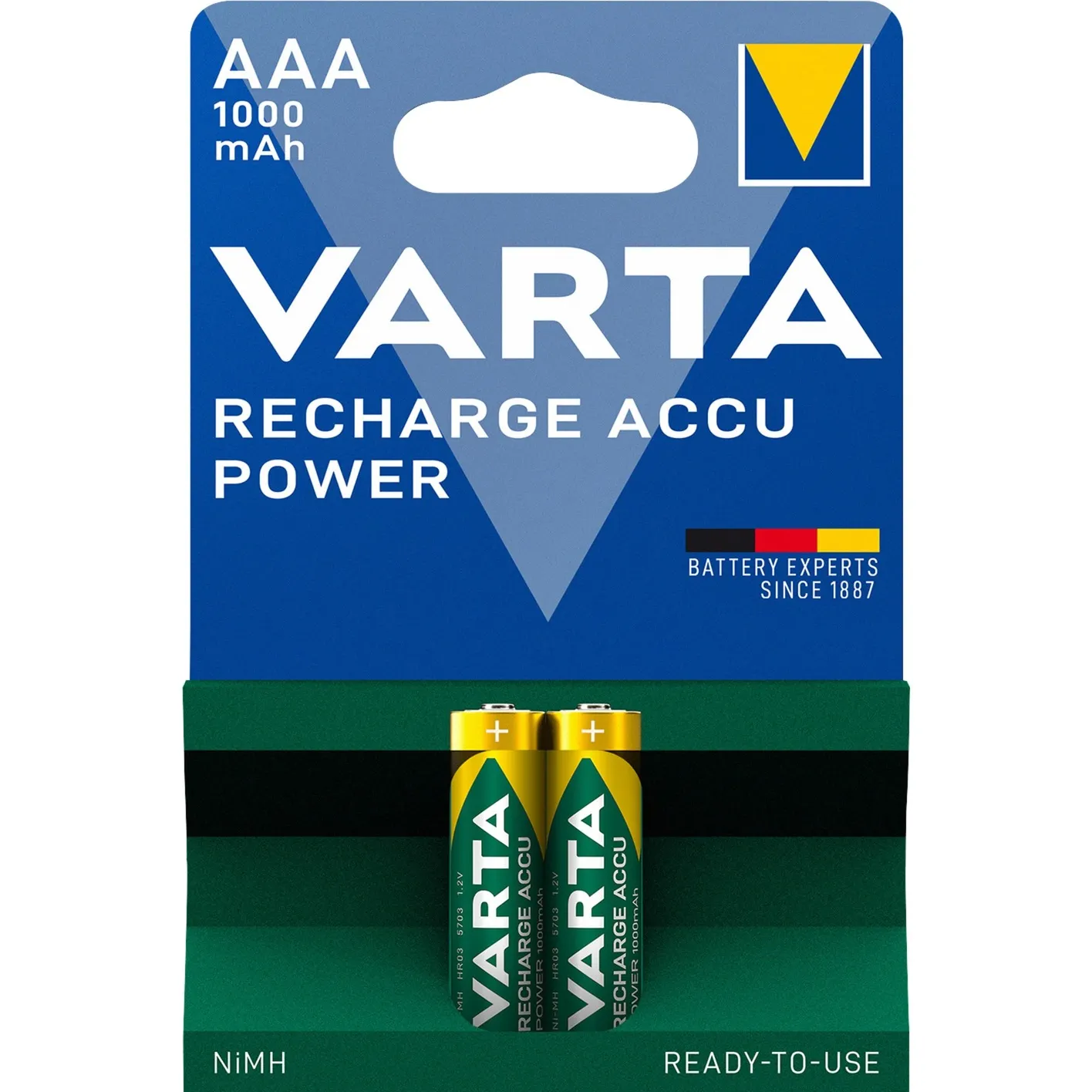Recharge Accu Power AAA 1000 mAh Blister da 2 (Batteria NiMH Accu Precaricata, Micro, ricaricabile, pronta all''uso) - immagine 1