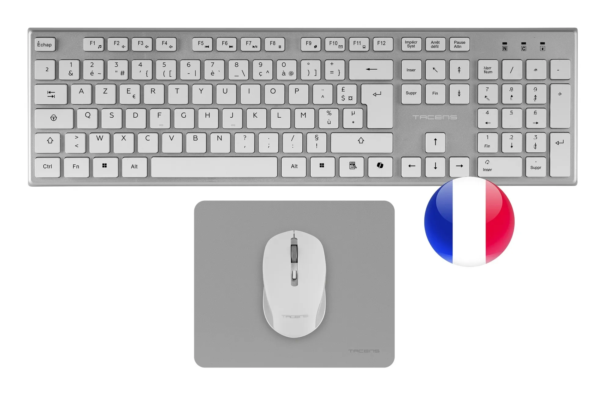 Tacens 6ZENITHWFR tastiera Mouse incluso Casa/ufficio RF Wireless AZERTY Francese Argento Bianco - immagine 1