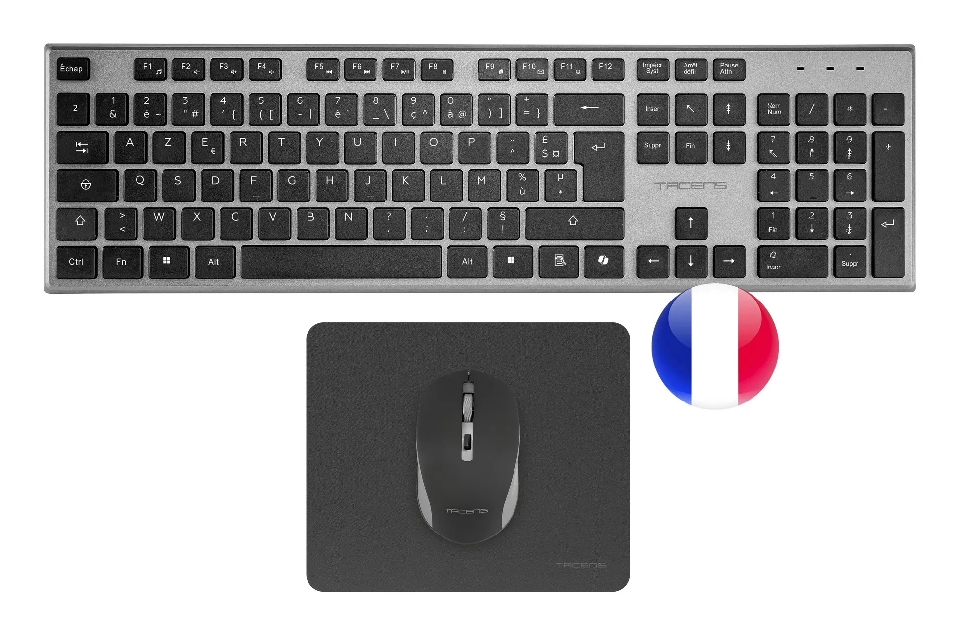Tacens 6ZENITHFR tastiera Mouse incluso Casa/ufficio RF Wireless AZERTY Francese Grigio - immagine 1