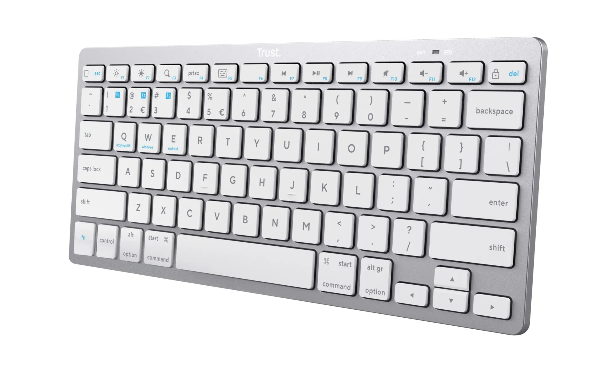 Trust 24654 tastiera Ufficio Bluetooth QWERTY Spagnolo Argento Bianco - immagine 1