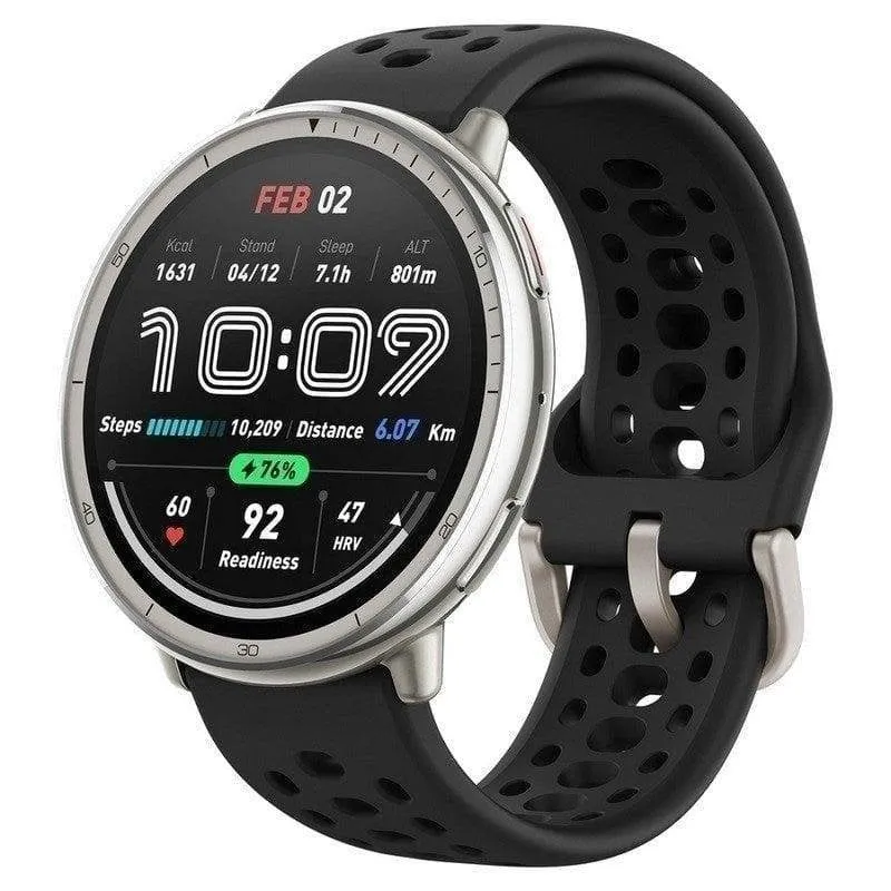 Amazfit Active 2 Bluetooth GPS 1,32" Argento Cinturino Nero Taglia Unica Cardio SpO2 Impermeabile 5ATM - immagine 1