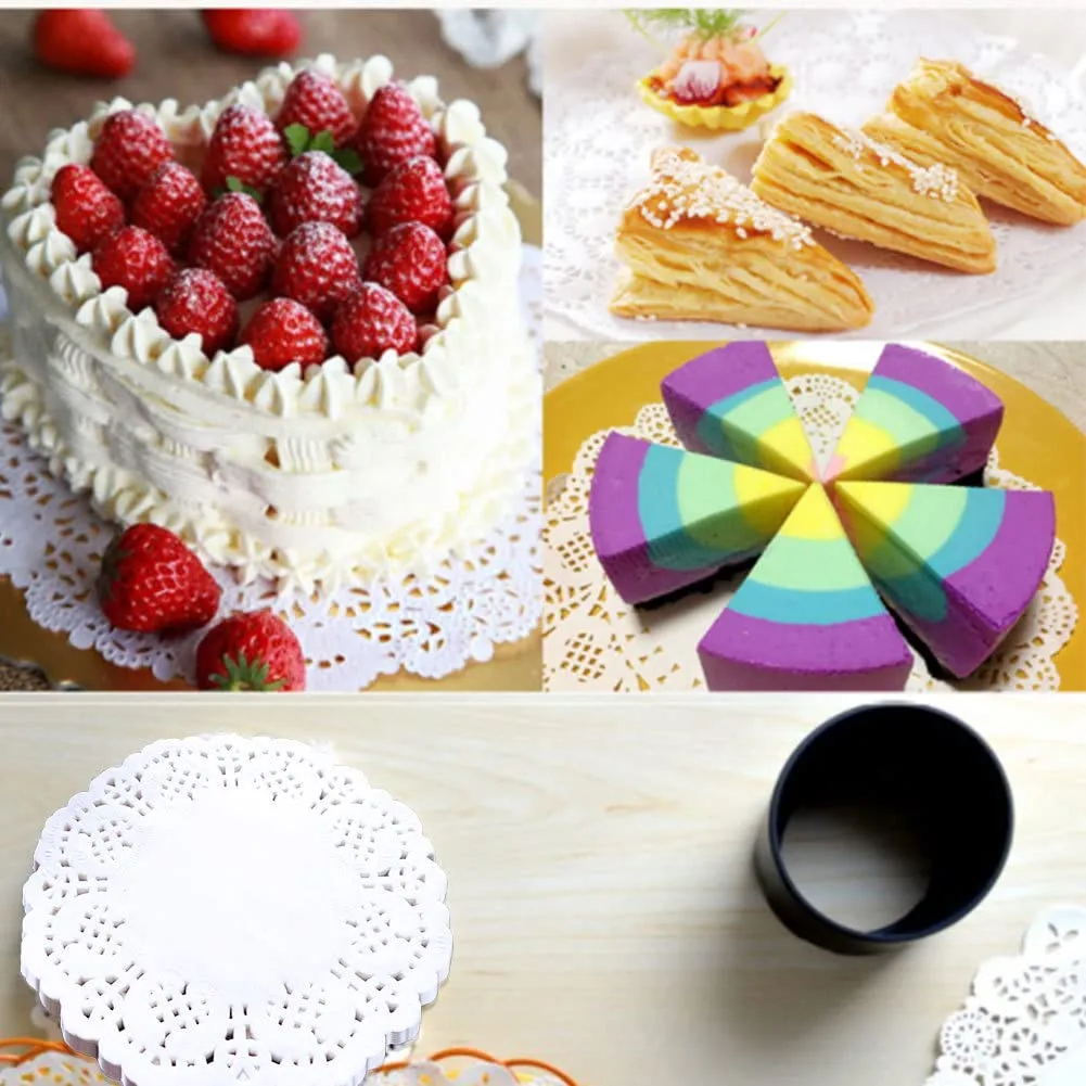 Fenhua 100 Dischetti Rotondi Bianchi per Decorare Torte, Centrini di Carta Pizzo per Piatti, Cupcake, Torte, Biscotti, Tovagliette (Confezione da 100-4/5,5/8,5 Pollici) - immagine 7