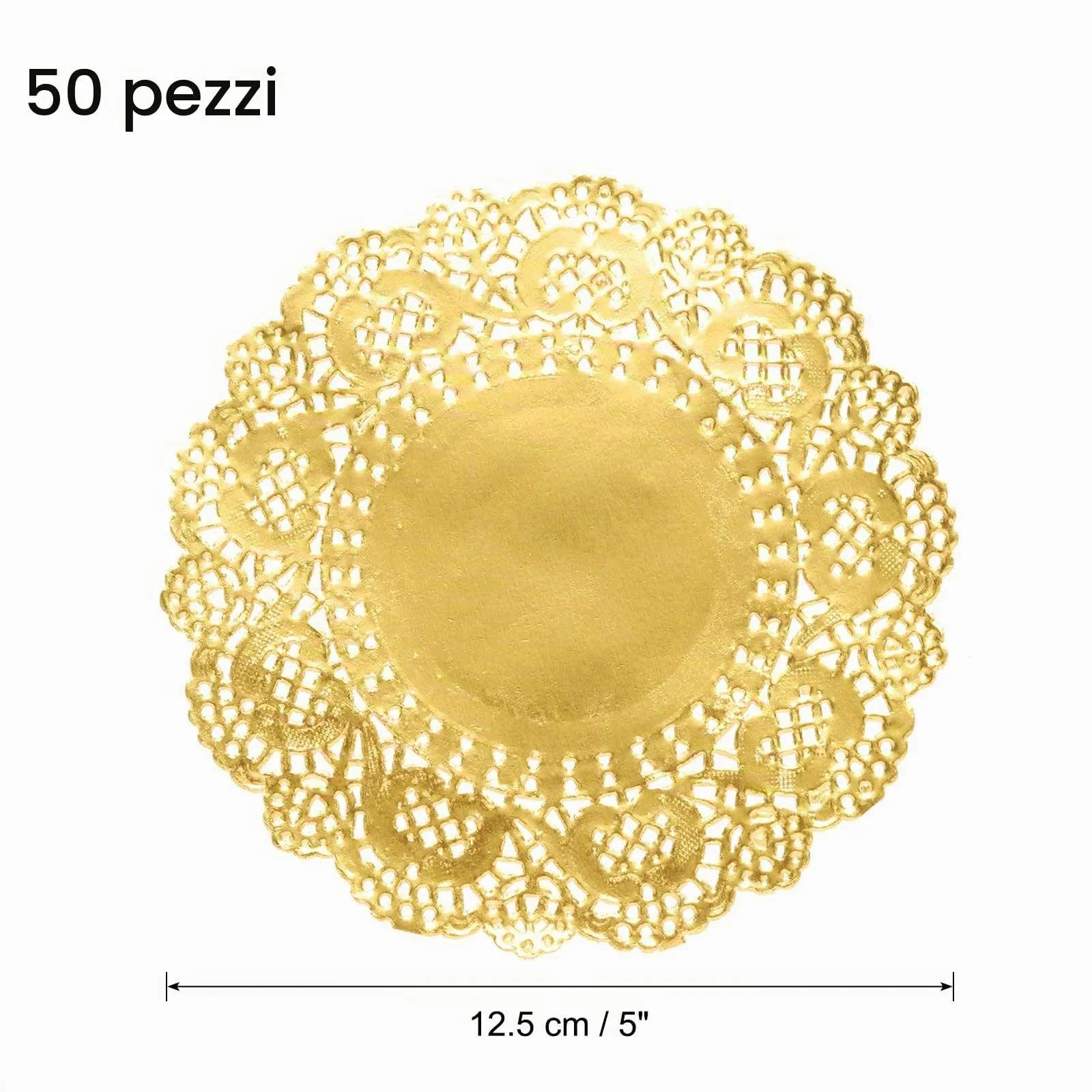 QUARKZMAN 50 Pezzi Centrini di Carta in Pizzo Dorato 5 Pollici Per Torte - immagine 2