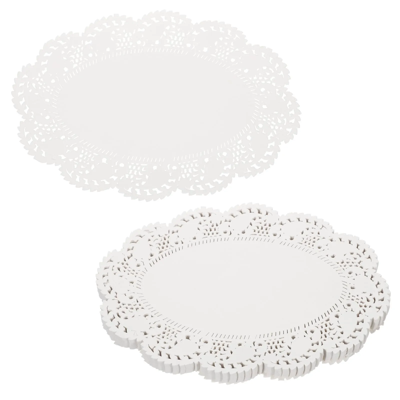 QUARKZMAN 150 pezzi Pizzi di Carta 10 x 7,5 Pollici Ovali Bianchi Sottopiatto Decorativi Usa e Getta Carta Fiorata Traforata per Torte Dessert Cibo Decorazione Matrimonio Compleanno - immagine 1