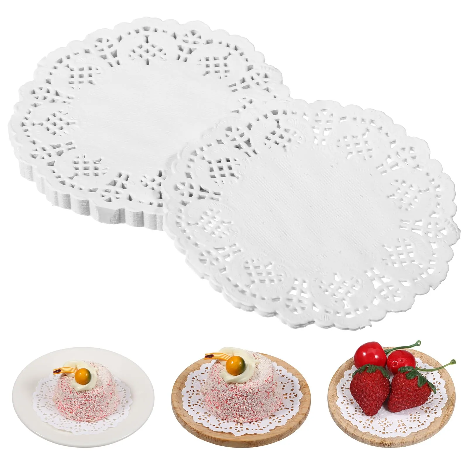 FdcLixuvol 200 pezzi di carta in pizzo per torte, 9 cm, per torte, rotonde, da cucina, per compleanni, matrimoni, feste, torte, pizze, piatti di carta, colore bianco - immagine 1