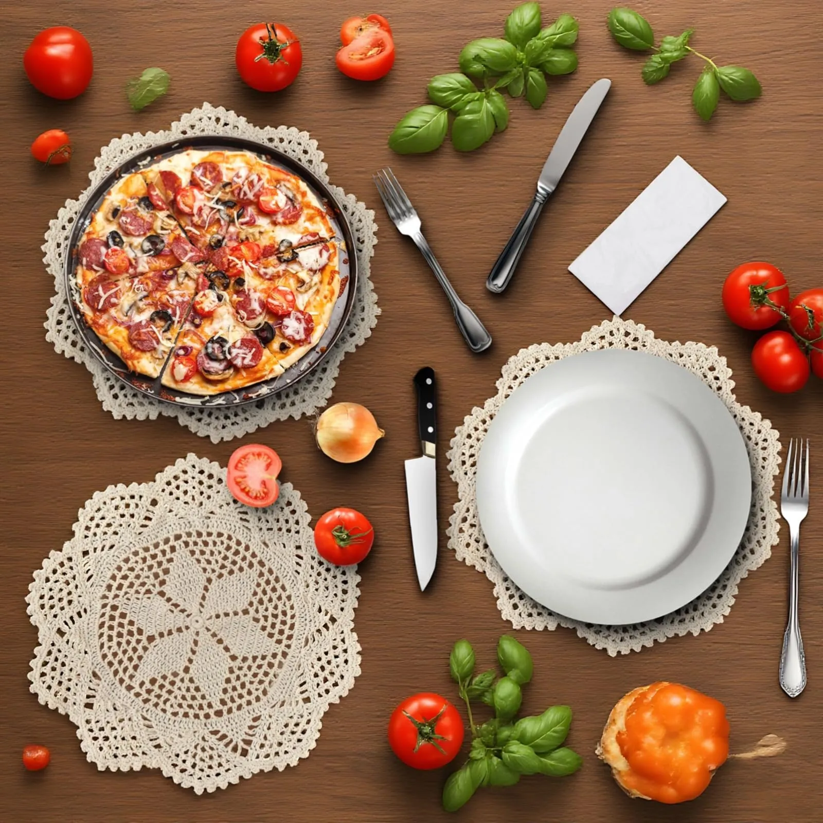 Chewtoyo 4 centrini da 30 cm, realizzati a mano, con pizzo, design fine all'uncinetto, per matrimoni, decorazioni per feste, casa, artigianato da pranzo, ideali e di qualità in poliestere - immagine 4