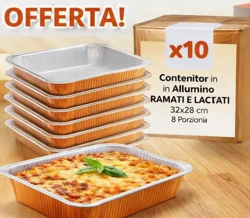 Generico 10 o 20 vaschette in alluminio RAMATO E LACCATO varie misure VASCHETTE LACCATE RAMATE BORDO G (10 pezzi 32x26 cm 8 porzioni R45) - immagine 2