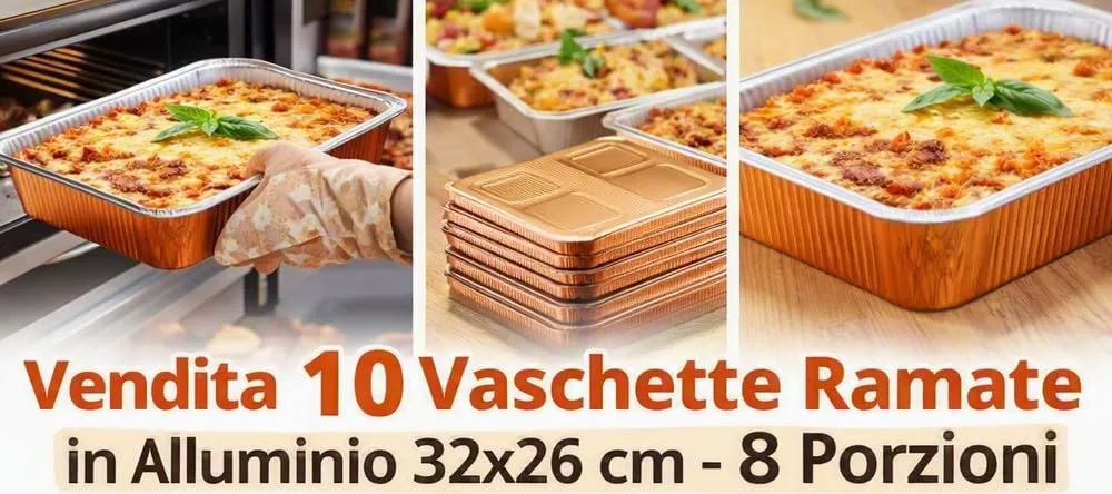 Generico 10 o 20 vaschette in alluminio RAMATO E LACCATO varie misure VASCHETTE LACCATE RAMATE BORDO G (10 pezzi 32x26 cm 8 porzioni R45) - immagine 3