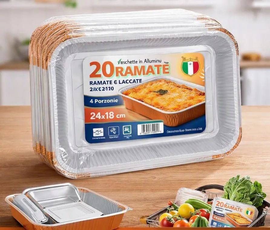Generico 10 o 20 vaschette in alluminio RAMATO E LACCATO varie misure VASCHETTE LACCATE RAMATE BORDO G (20pz 24x18 cm 4 porzioni R30) - immagine 2