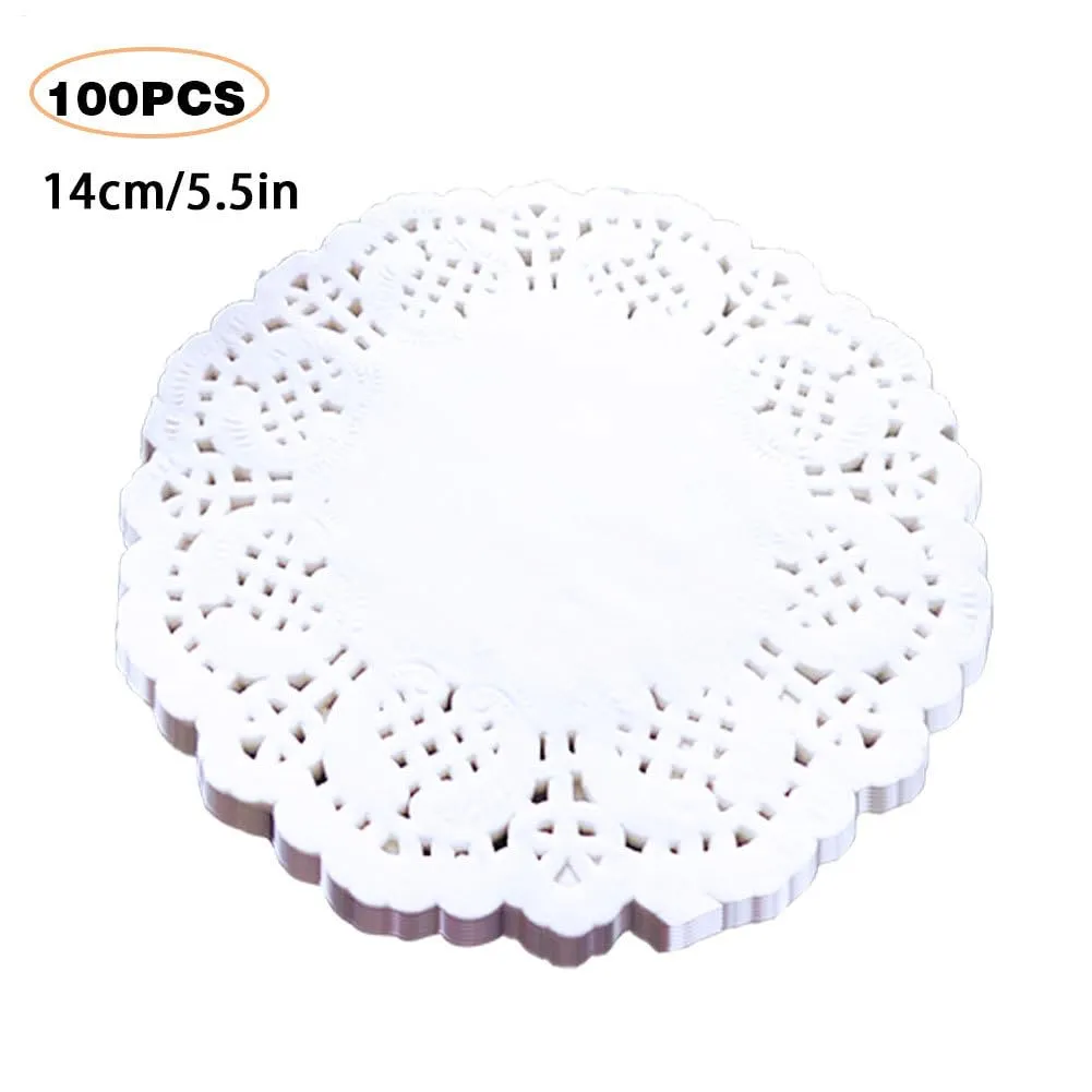 100 pezzi di centrini in carta bianca con pizzo, tovagliette rotonde in carta con motivo floreale, carta assorbente per dessert, sottobicchieri, carta per dolci e carta da forno, tovagliette monouso - immagine 2