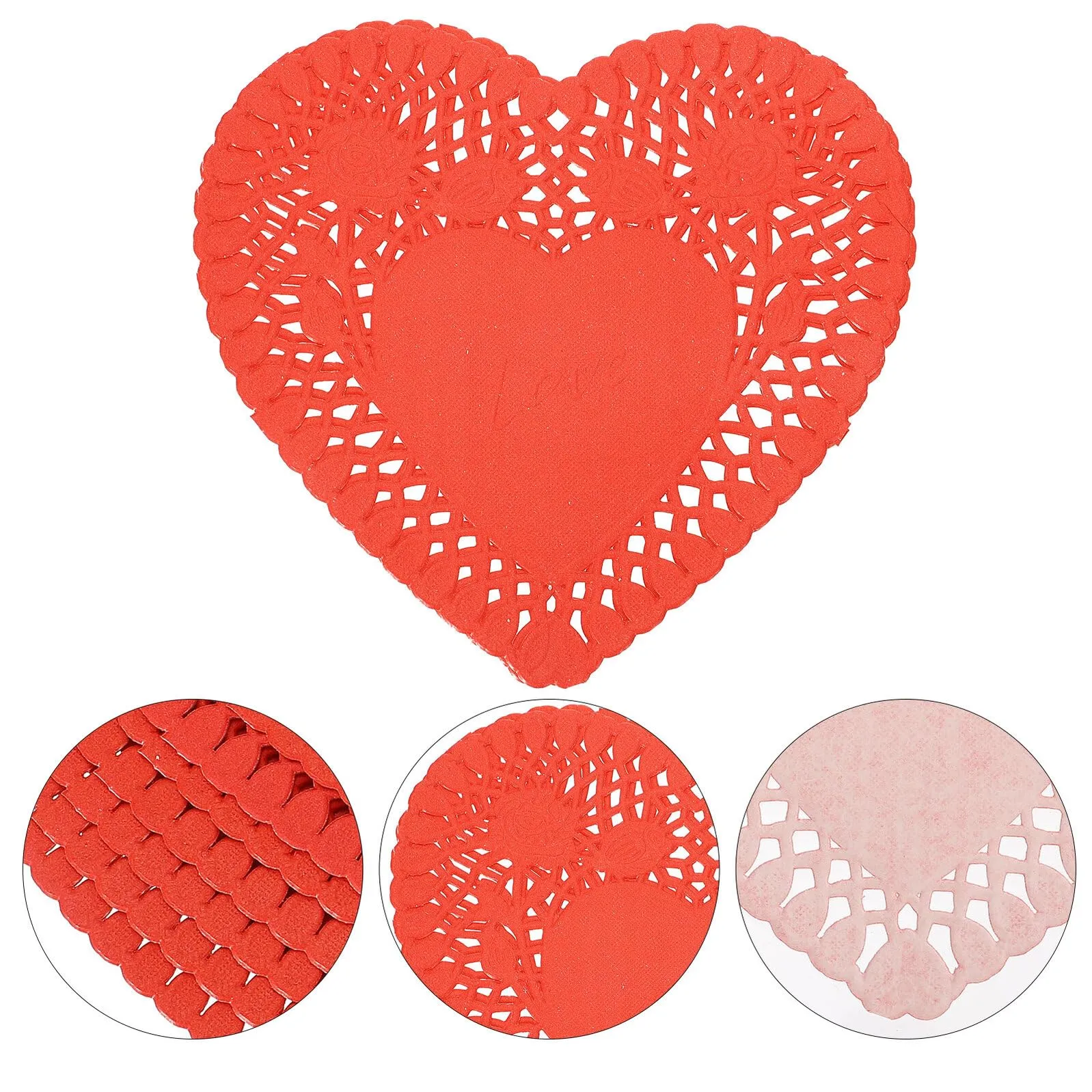 BESPORTBLE 100 Fogli Centrini in Pizzo a Forma di Cuore Rosso Mini Centrini di Carta per Torte e Dessert Decorazioni per Matrimoni e Feste Romantiche Sottobicchieri Monouso per Eventi e - immagine 8