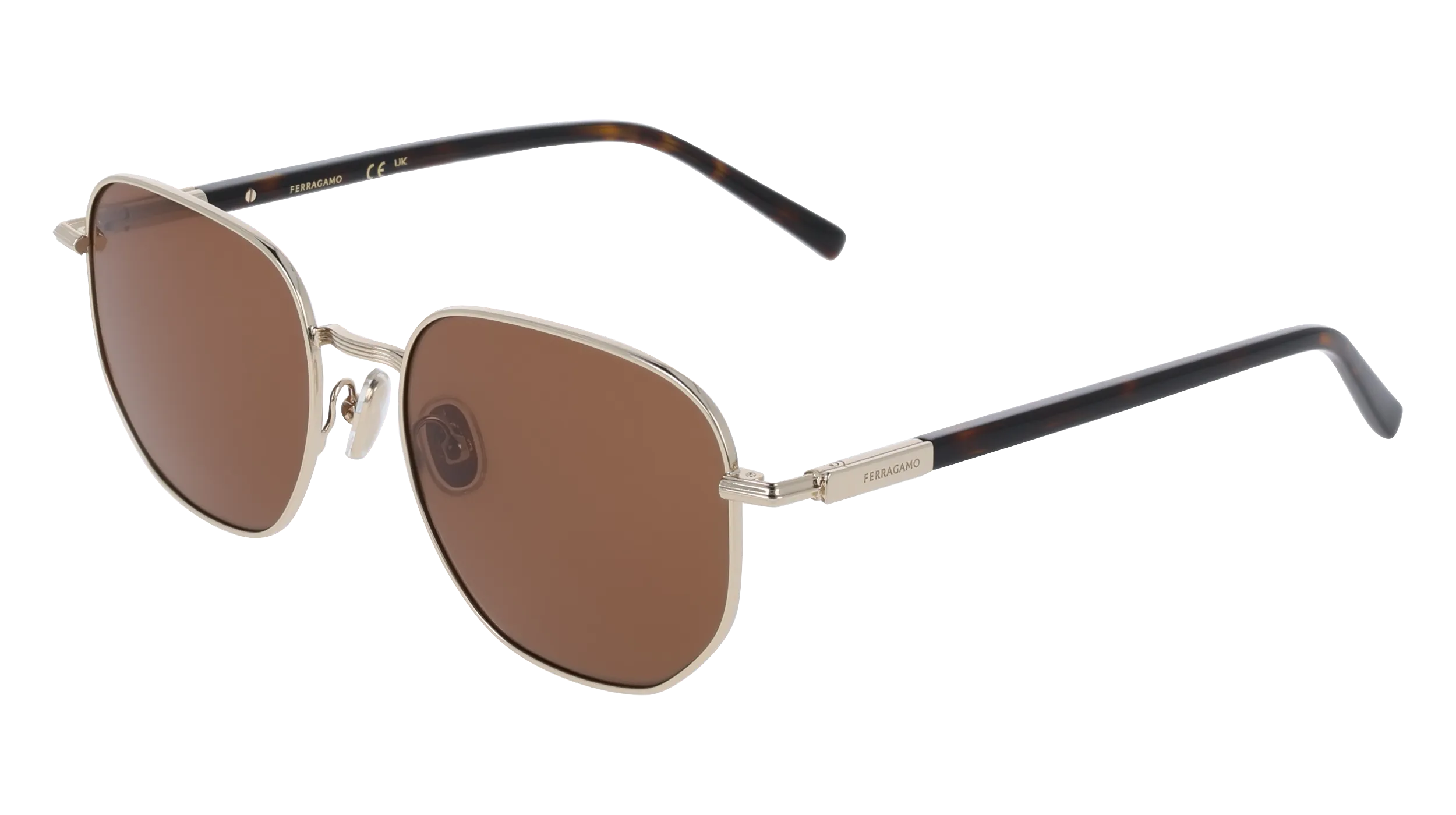 Ferragamo SF328S 745 Occhiali da sole Metallo Oro Marrone Squadrata Normale - immagine 1