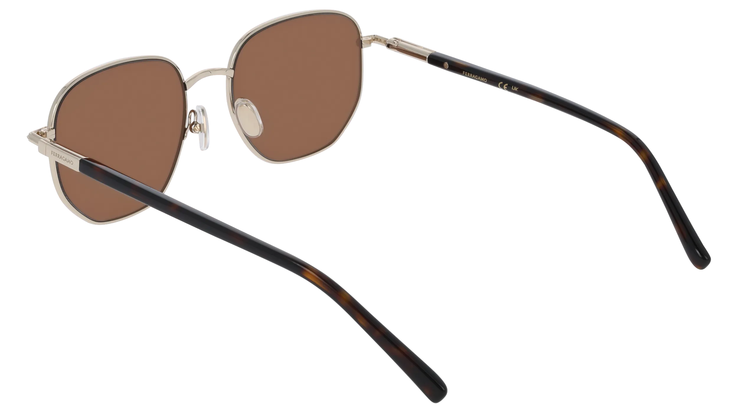Ferragamo SF328S 745 Occhiali da sole Metallo Oro Marrone Squadrata Normale - immagine 4