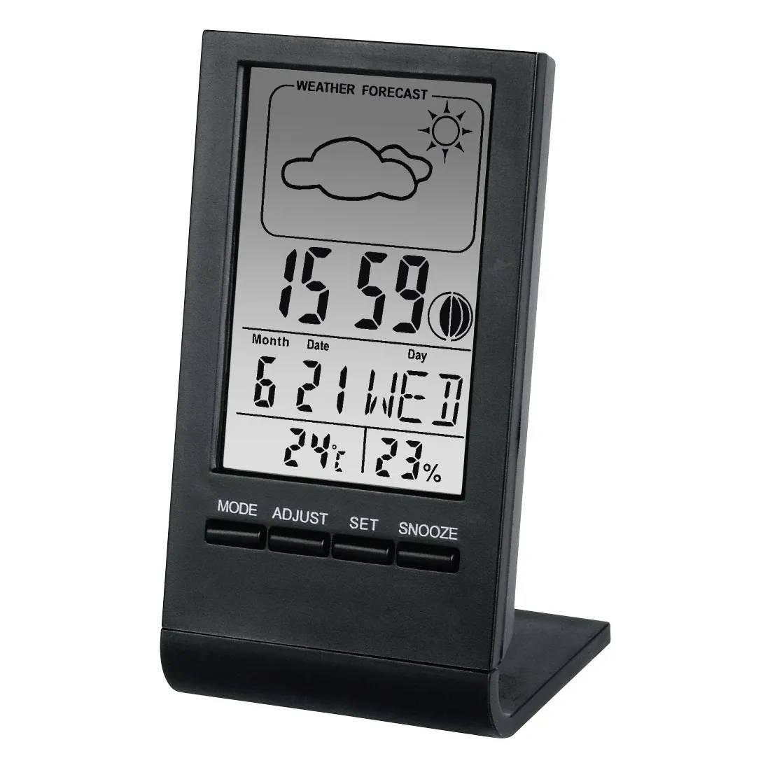 Misuratore di temperatura e umidità per interni Hama - Display digitale - Orologio - Previsioni del tempo - Visualizzazione delle fasi lunari - 57x5x108 cm - Nero - immagine 1