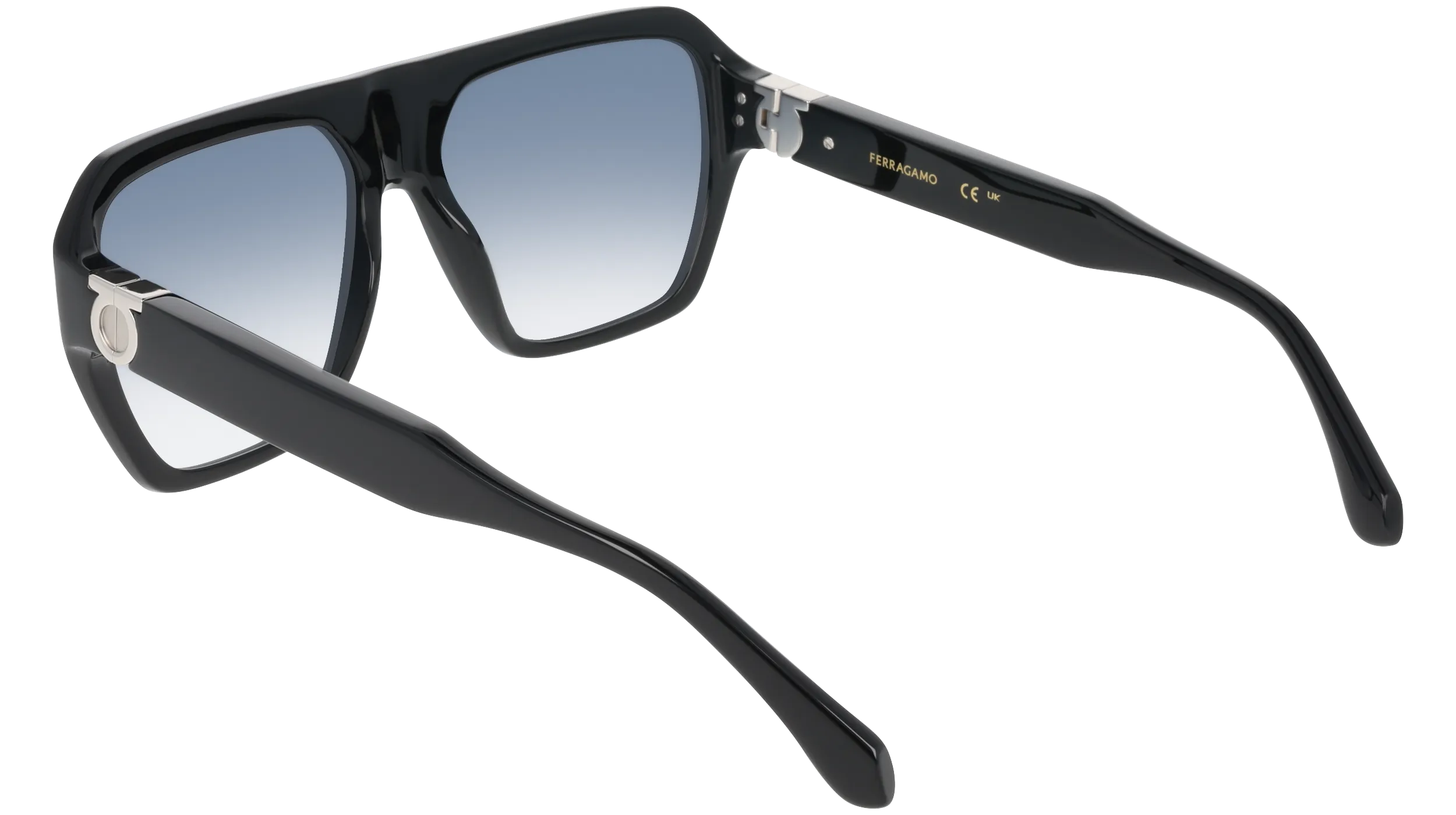 Ferragamo SF2080SLBI 1 Occhiali da sole Acetato Nero Azzurro Squadrata Normale Sfumato - immagine 4